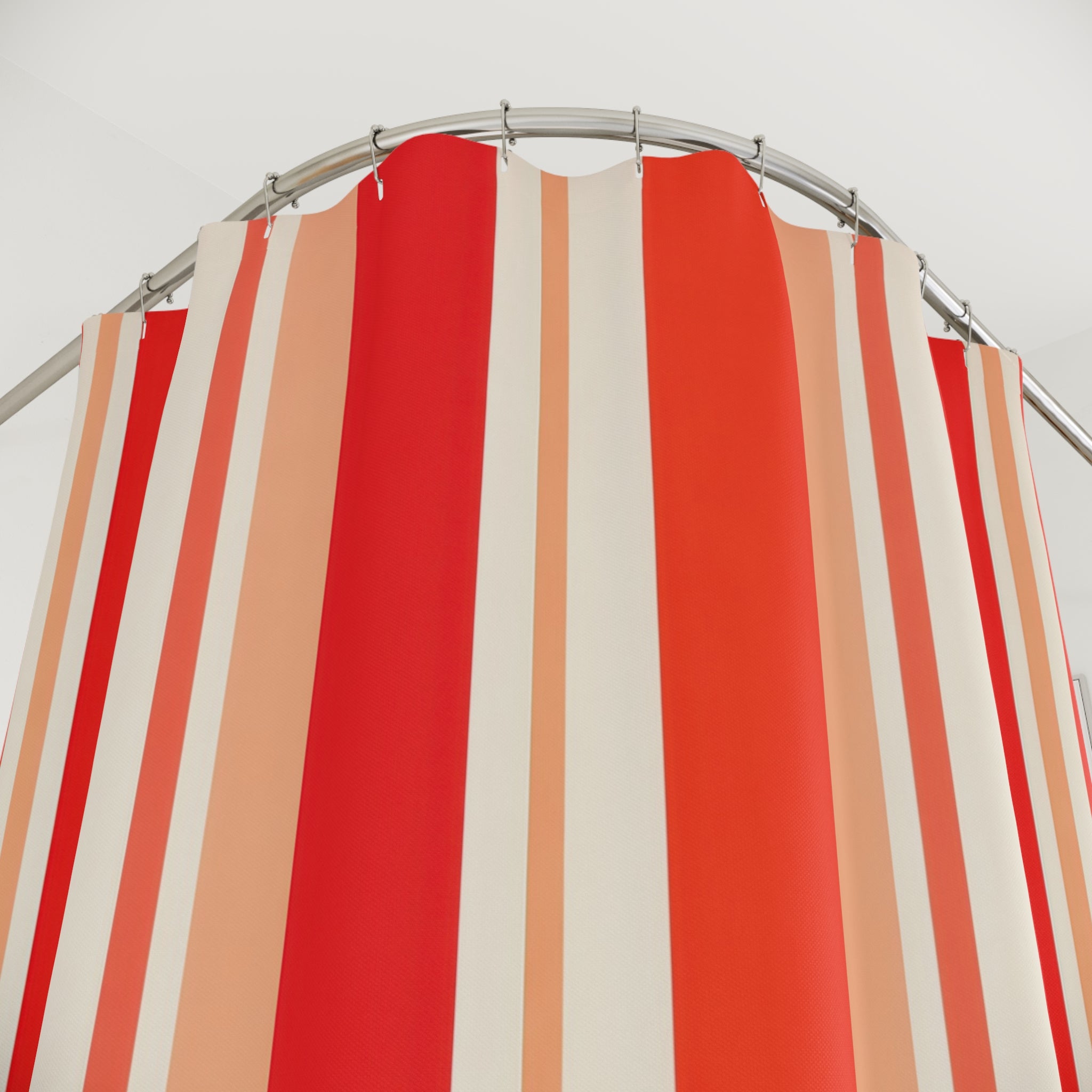 Warm Poppy Coral Stripe Shower Curtain, Poppy Red Classic Bathroom Decor, Modern Stripe Bath Curtain, Guest Bath Decor, Small Bathroom Decor