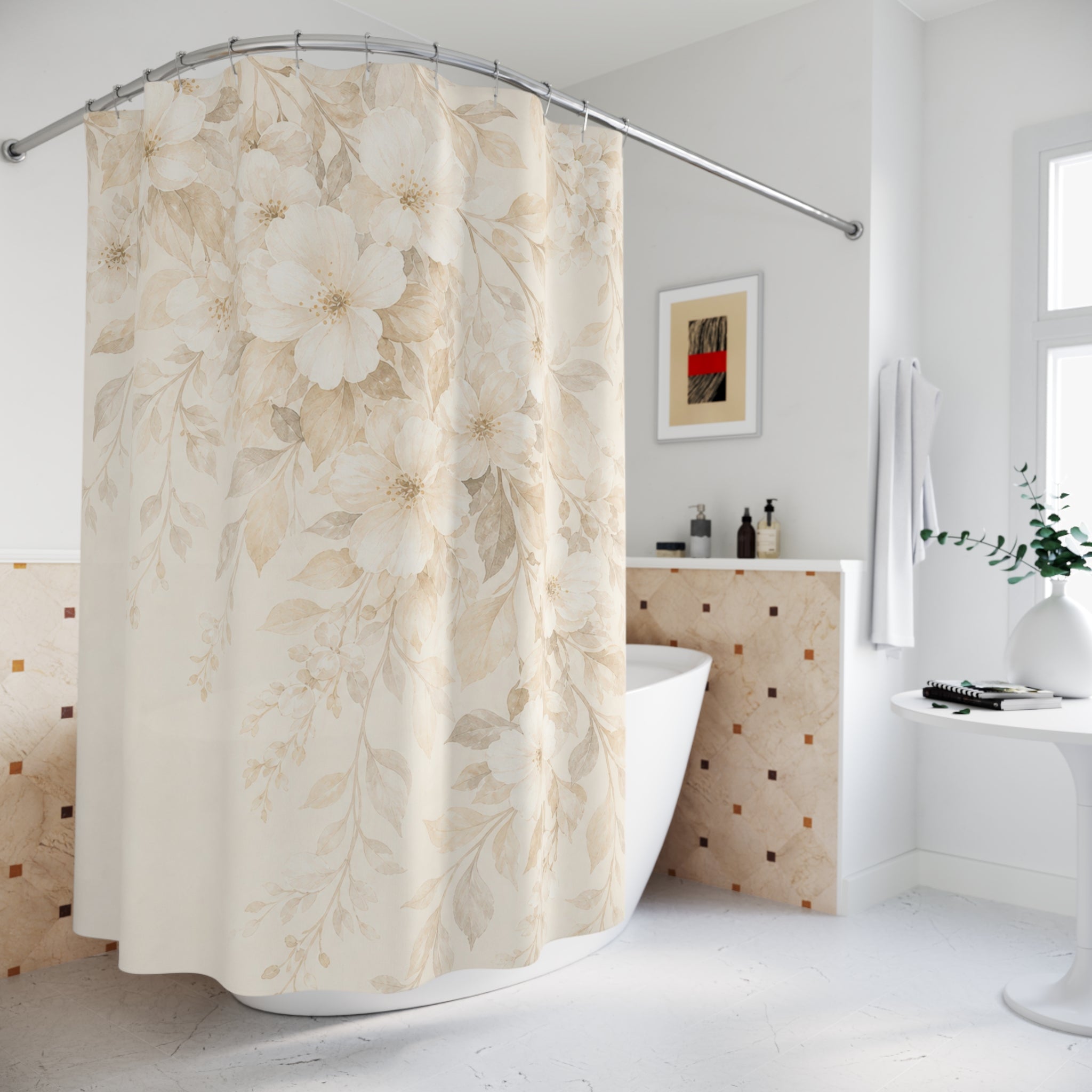 Beige Cascading Flower Shower Curtain