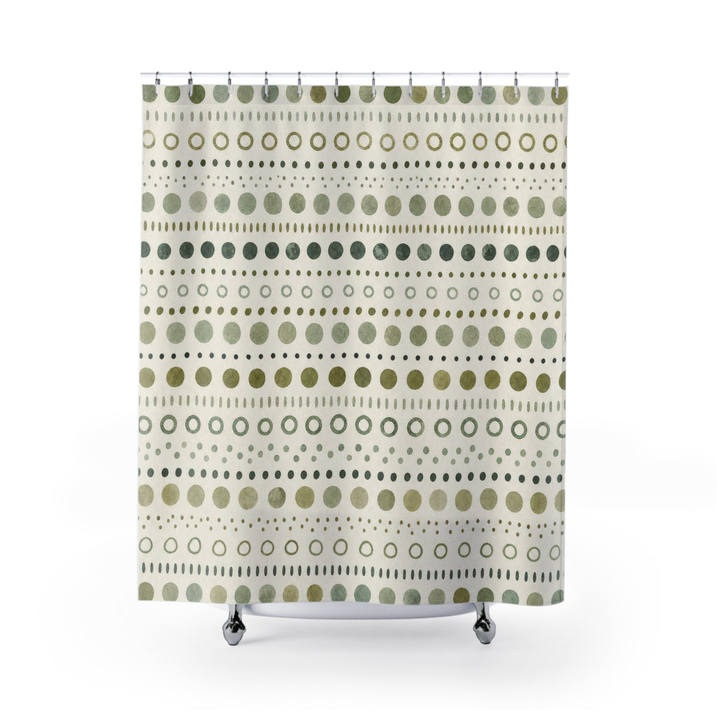 Olive Dot Stripe Shower Curtain