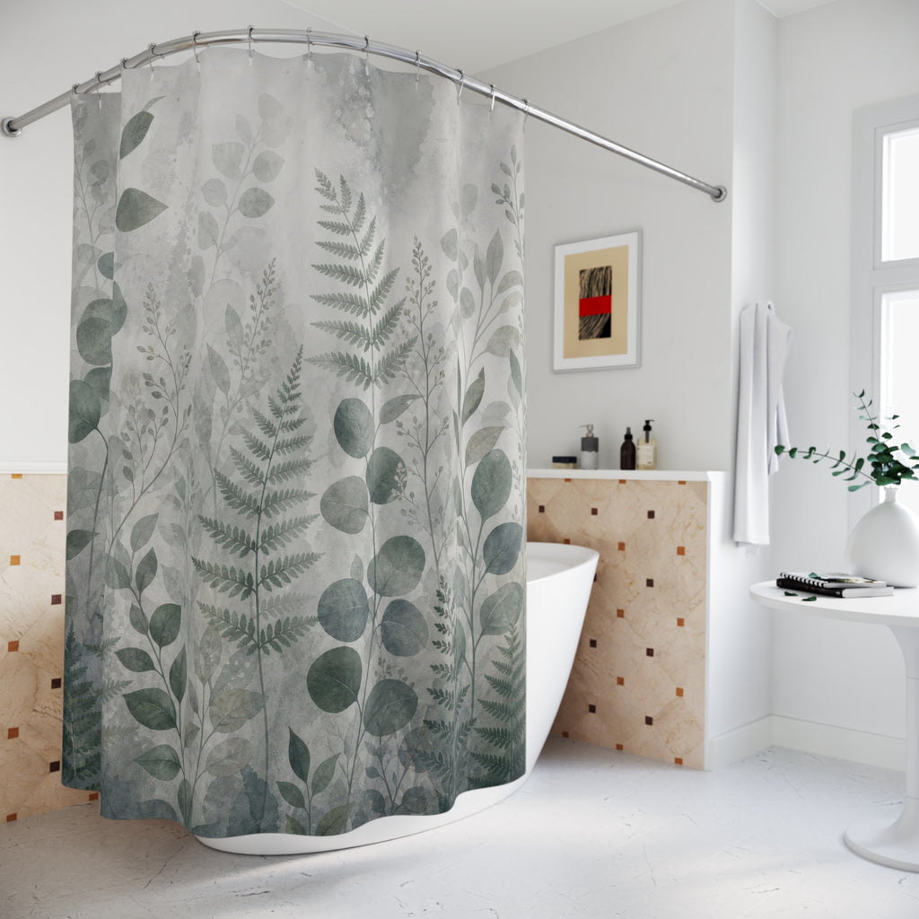 Green Gray Botanical Shower Curtain