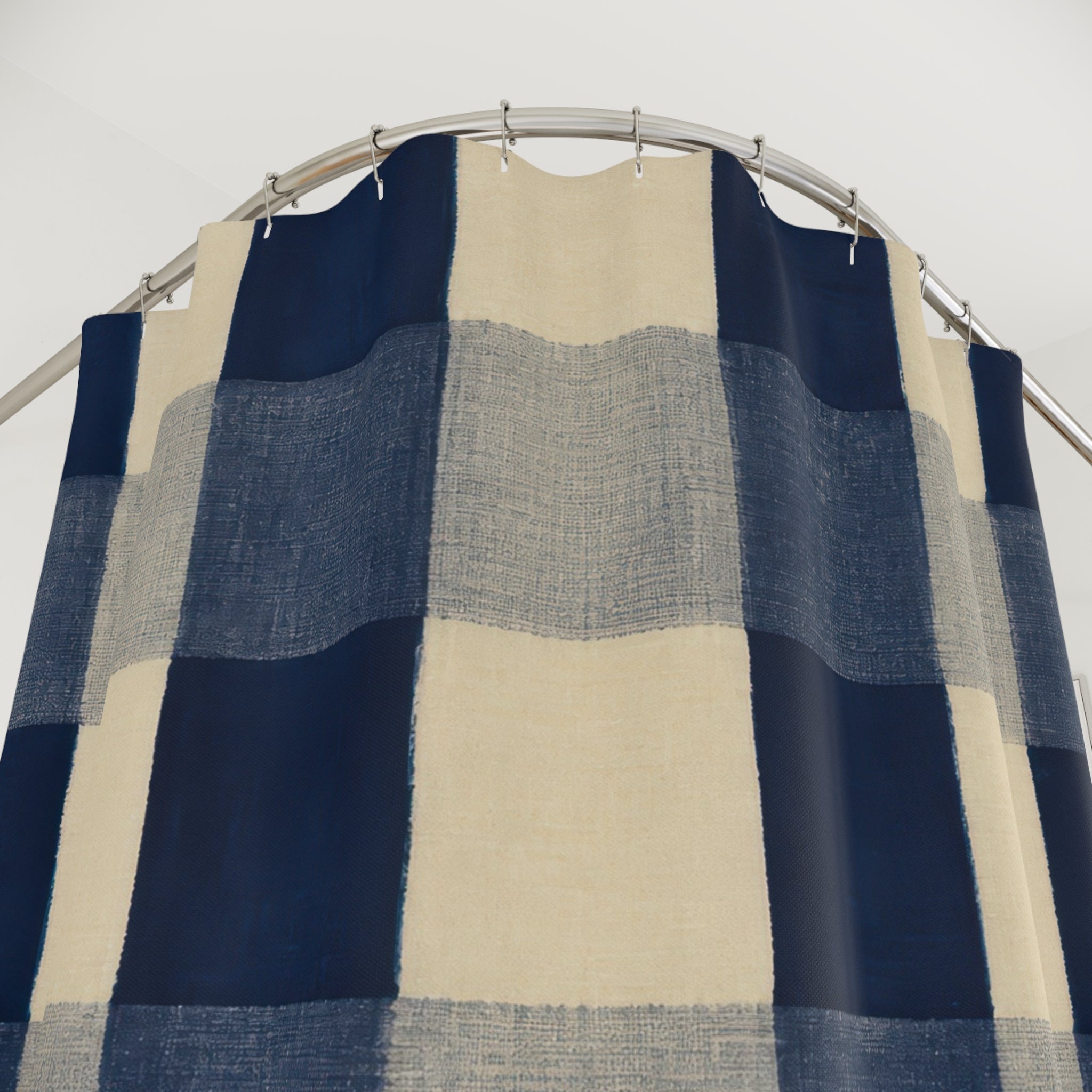 Navy Blue Cream Plaid Buffalo Check Shower Curtain