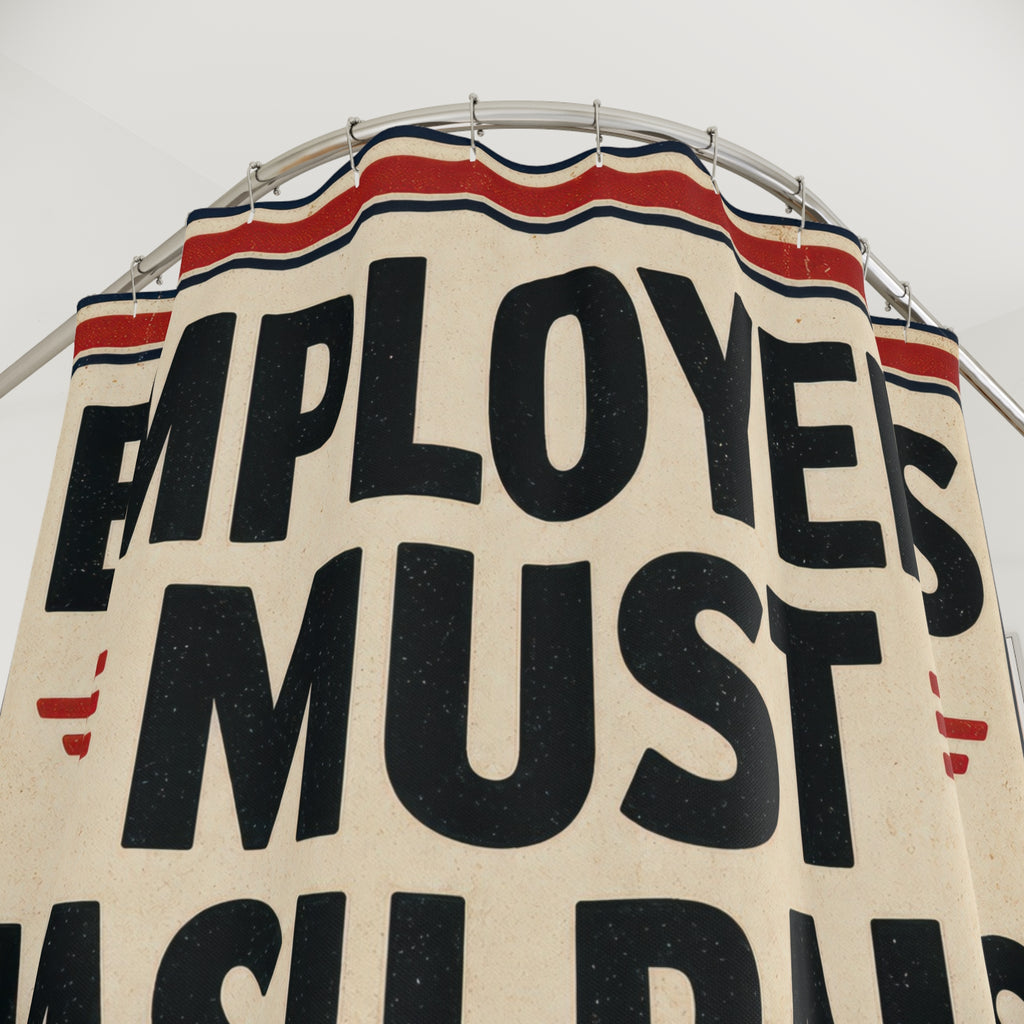 Unique Funny Shower Curtain, Employees Must Wash Balls Sign, Sports Bathroom Humor, Locker Room Powder Room Guest Bath Decor Gift For Home