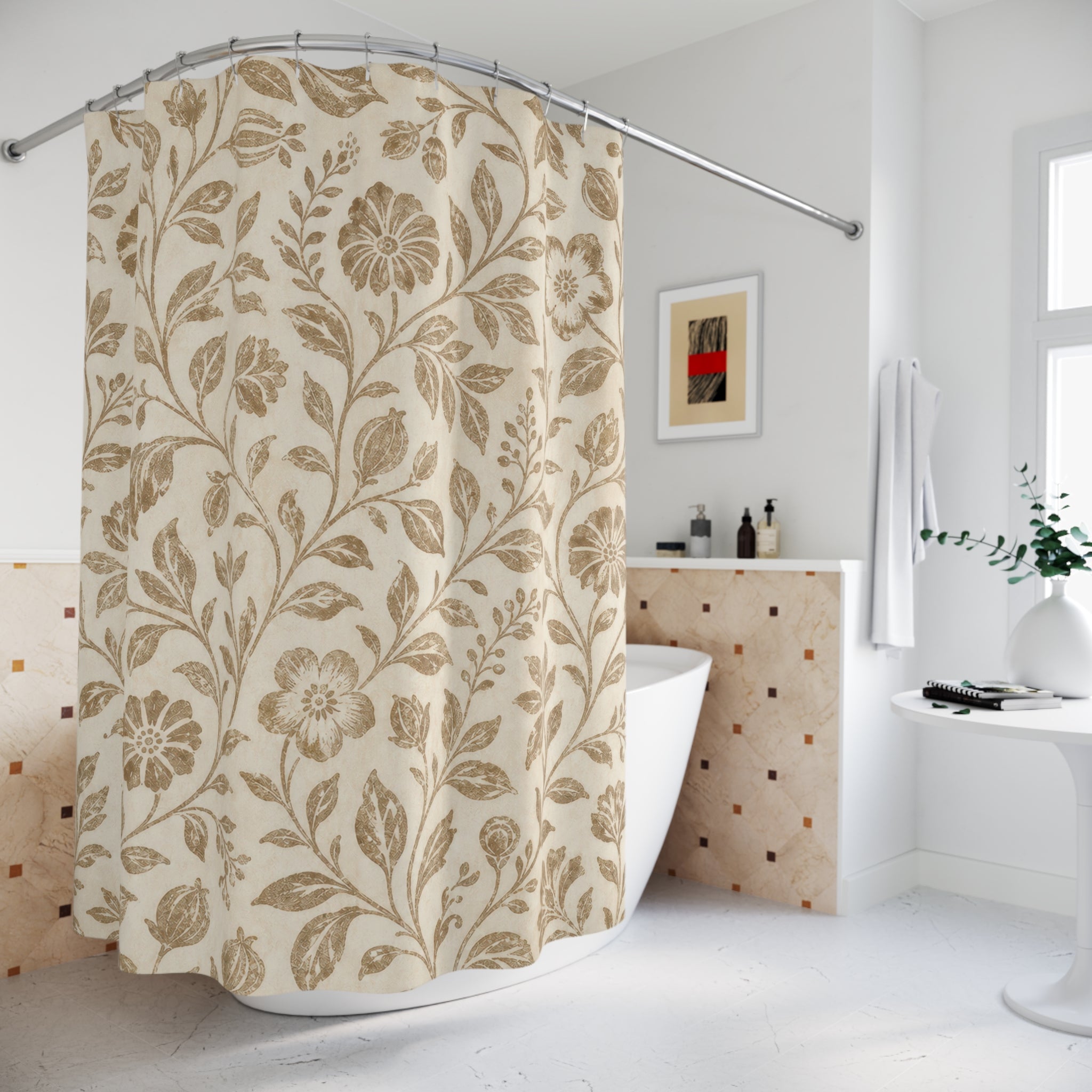 Beige Vintage Vine Botanical Shower Curtain