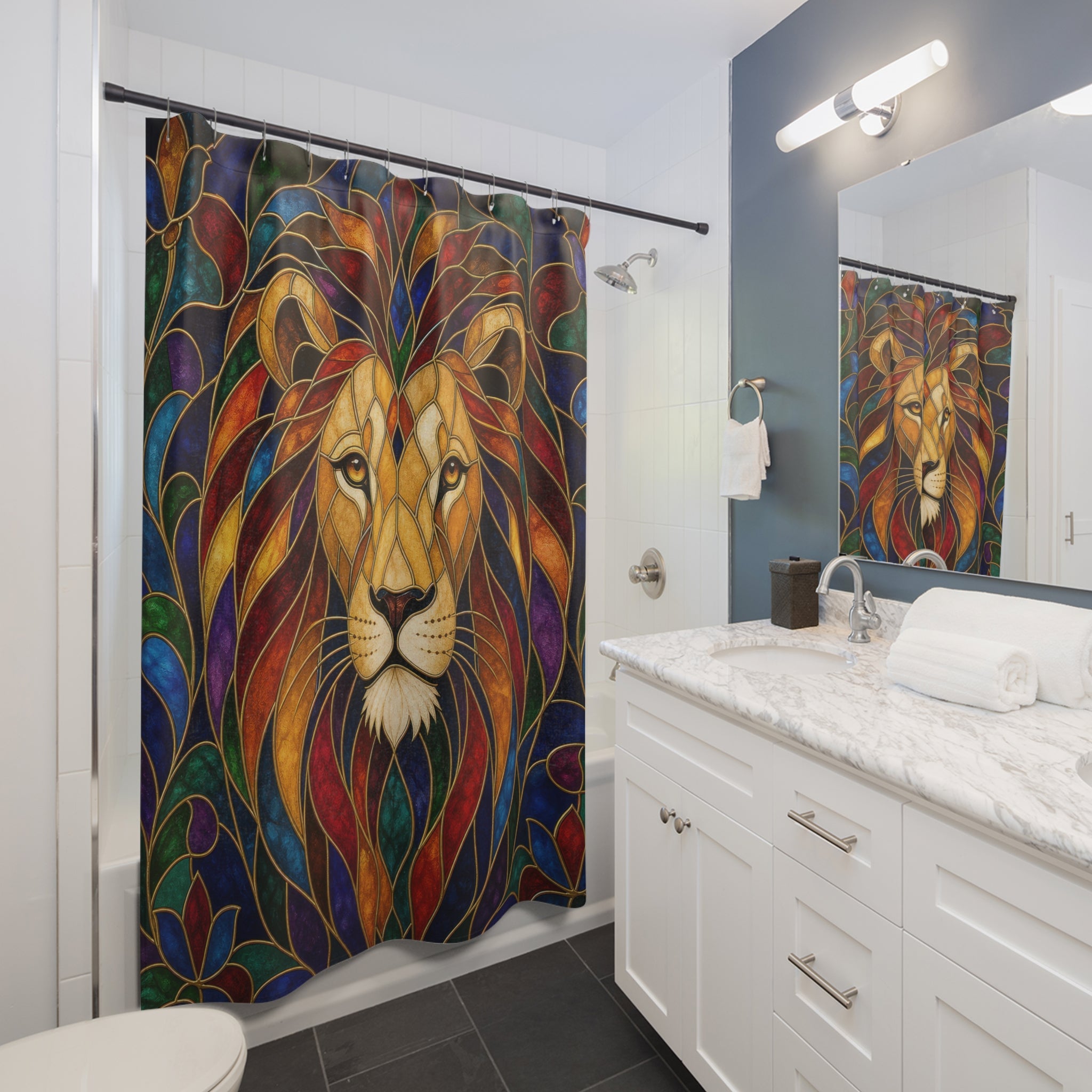 Stained Glass Lion Shower Curtain