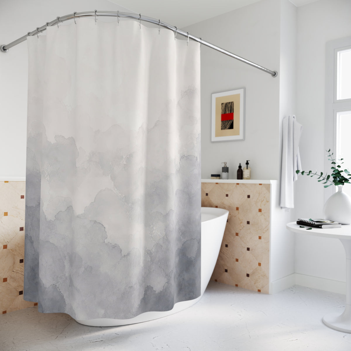 Grey White Watercolor Shower Curtain