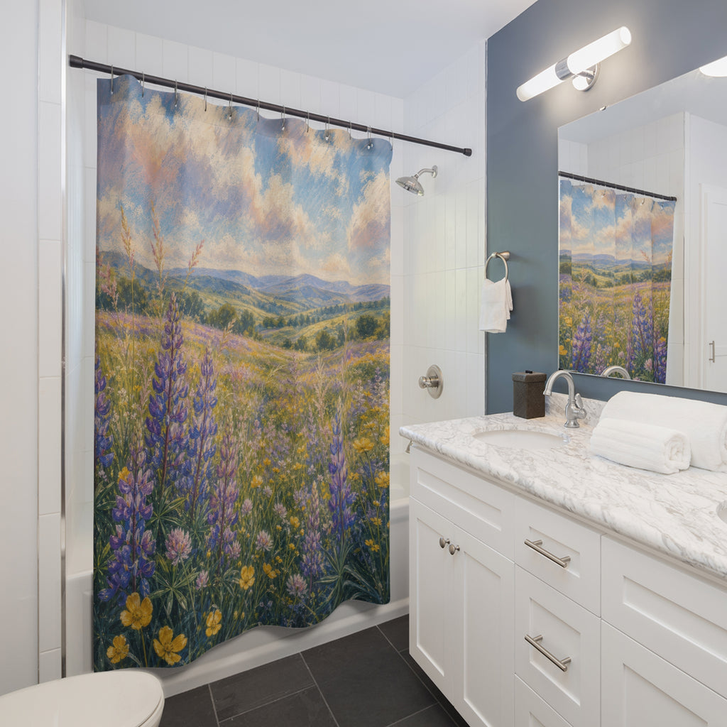 Chalk Pastel Spring Meadow Shower Curtain