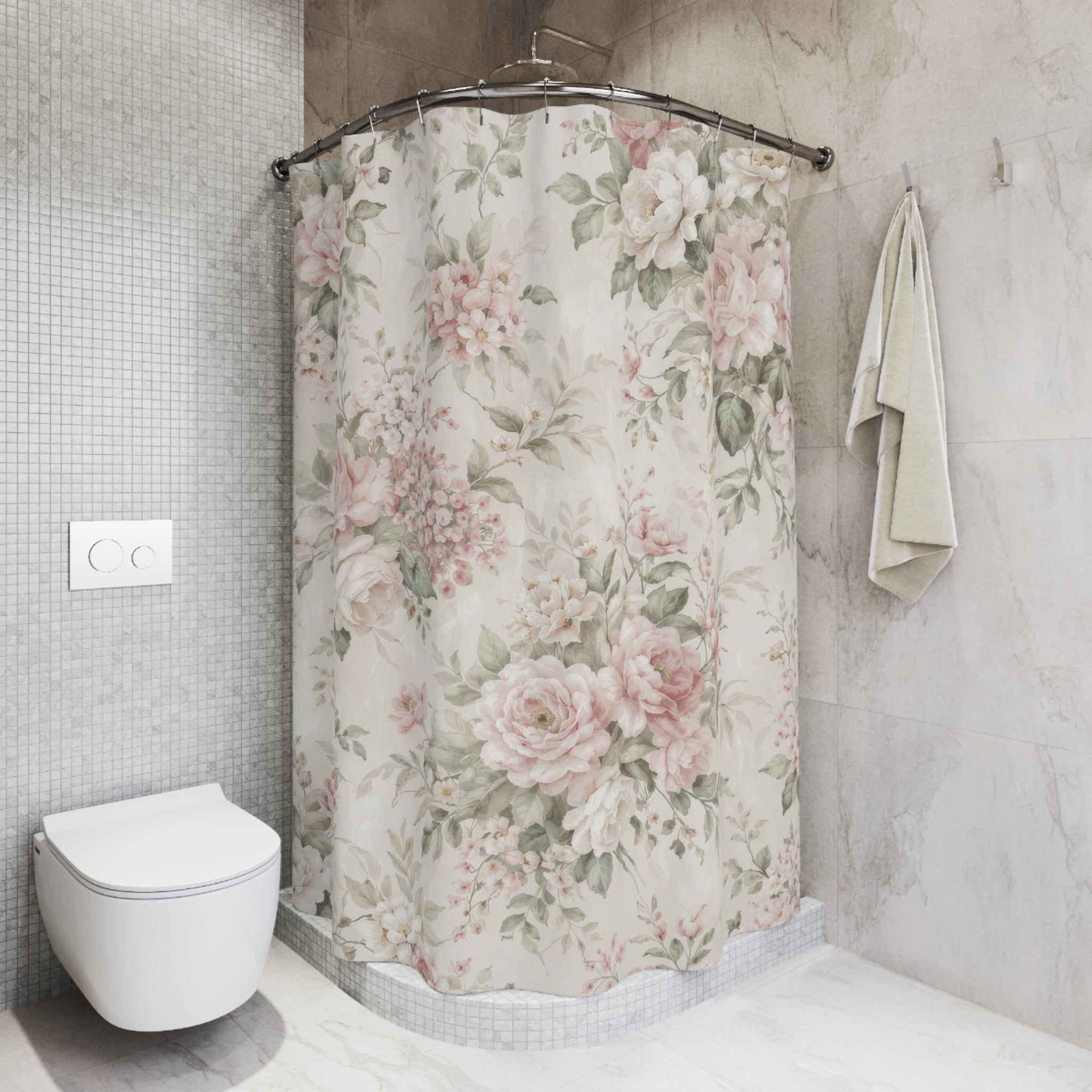 Shabby Chic Rose Shower Curtain – Blush Pink