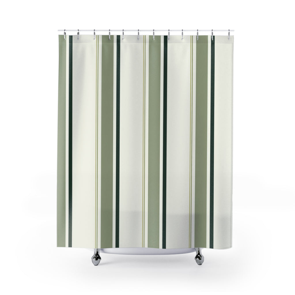 Forest Green Cream Pinstripe Shower Curtain