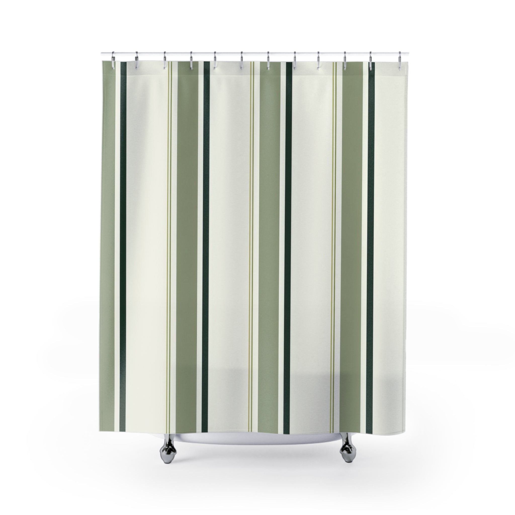 Forest Green Cream Pinstripe Shower Curtain