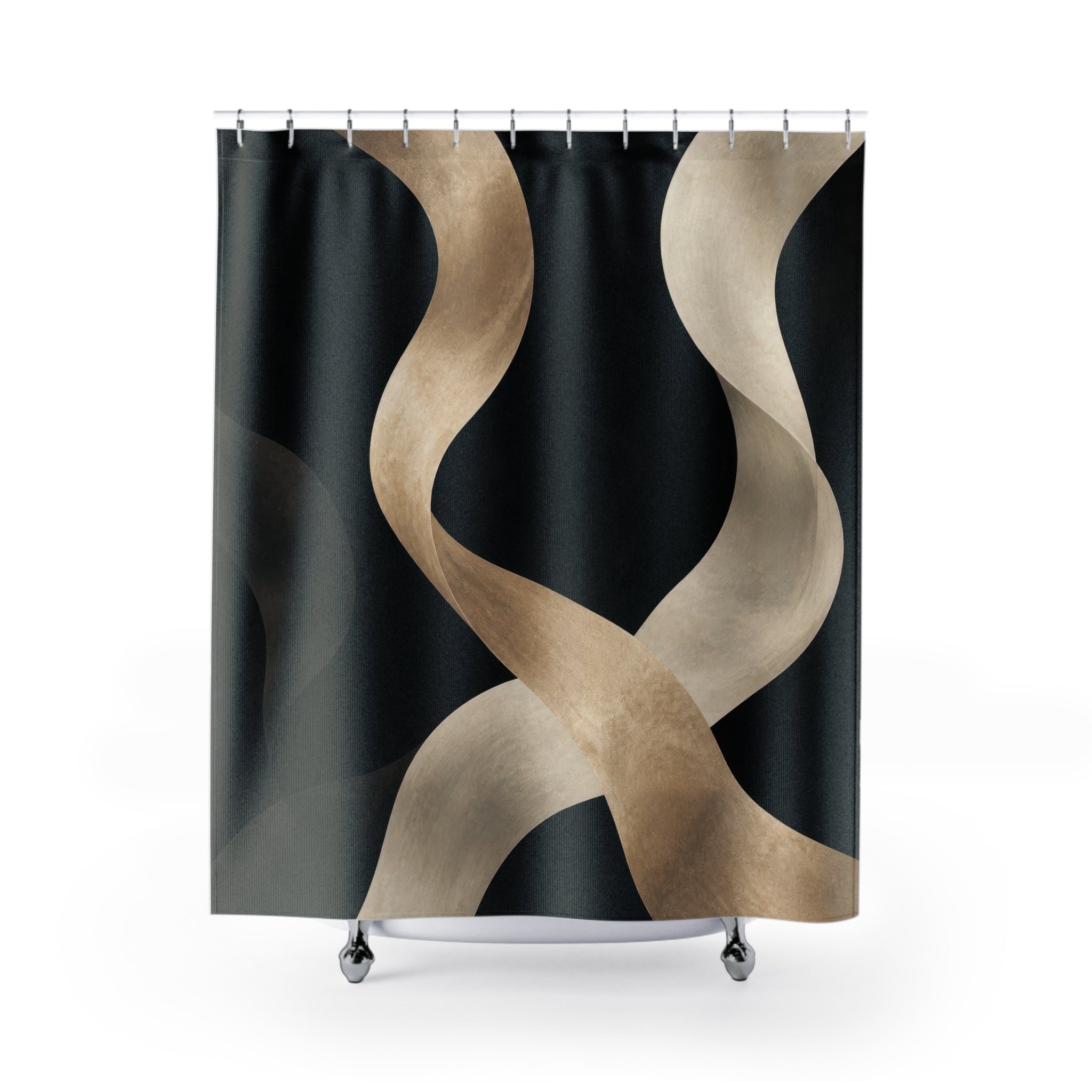 Gold Cream Abstract Black Geometric Shower Curtain