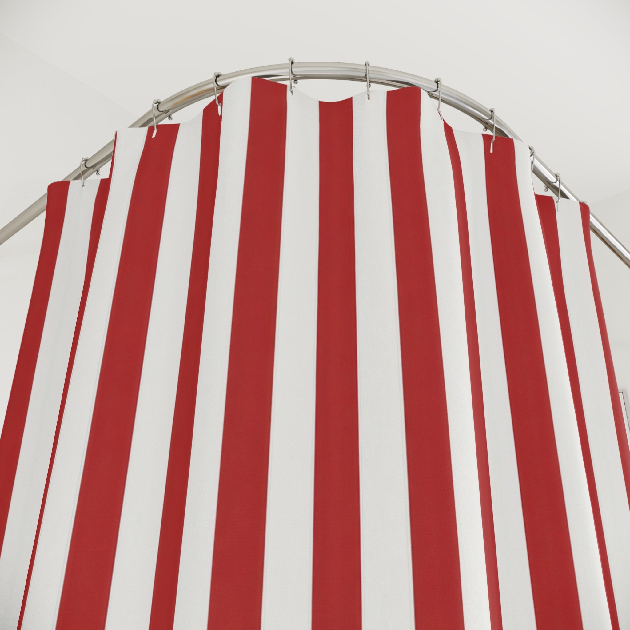 Red and White Striped Shower Curtain: Classic Vertical Stripe