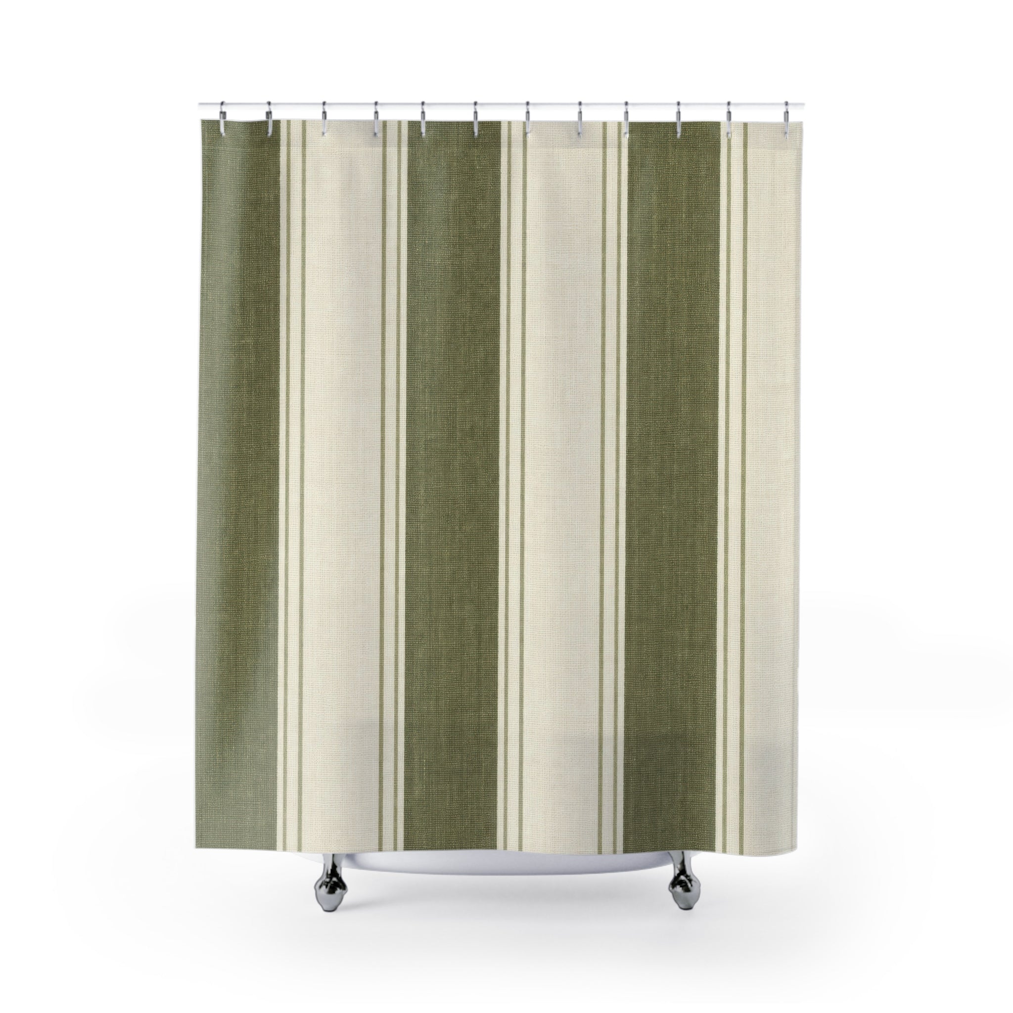 Moss Green Awning Stripe Shower Curtain
