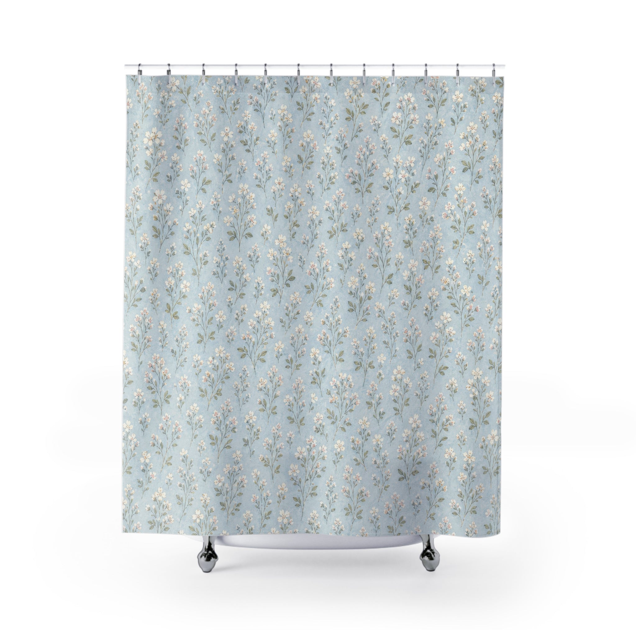 Pale Aqua Ditsy Floral Shower Curtain