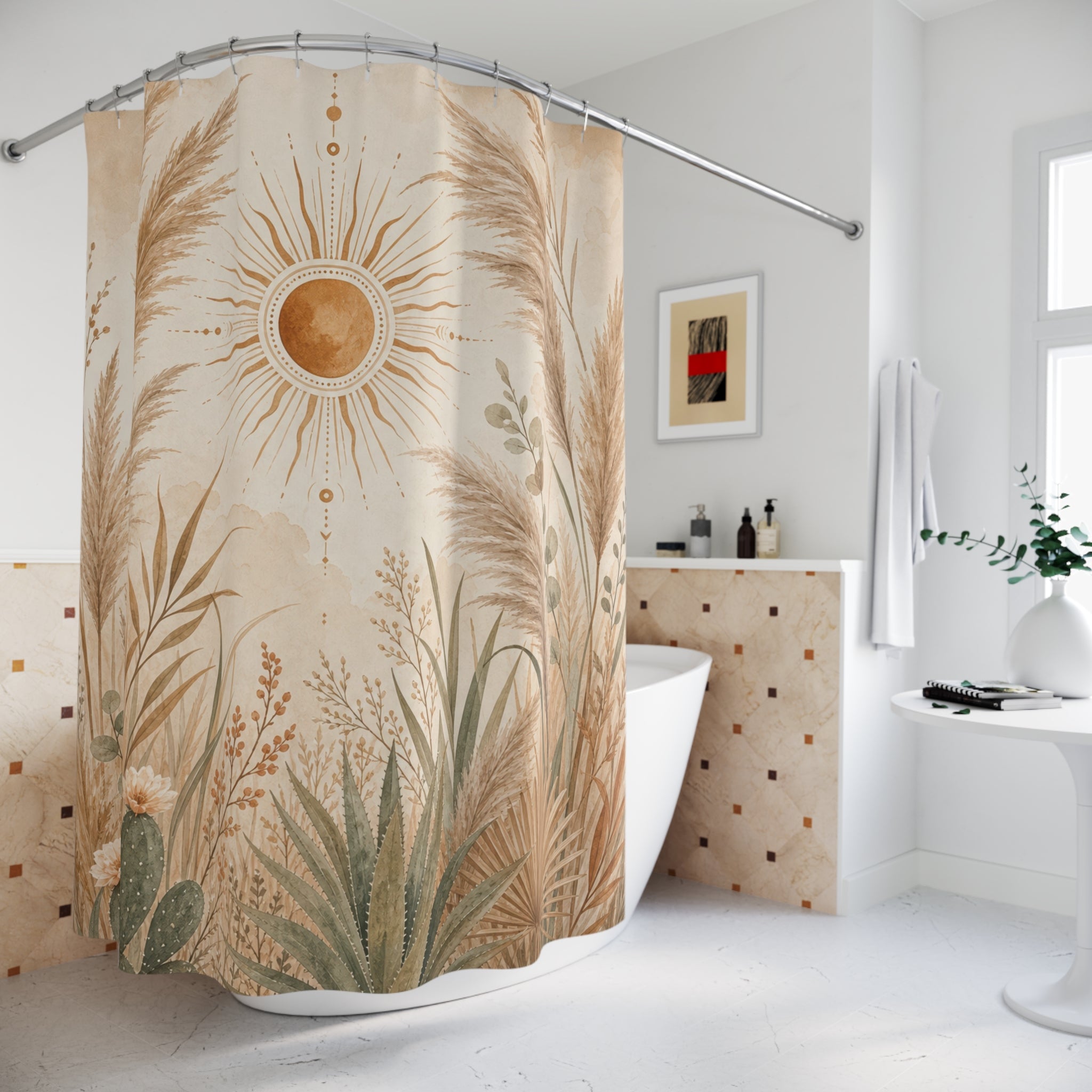 Neutral Boho Pampas Shower Curtain