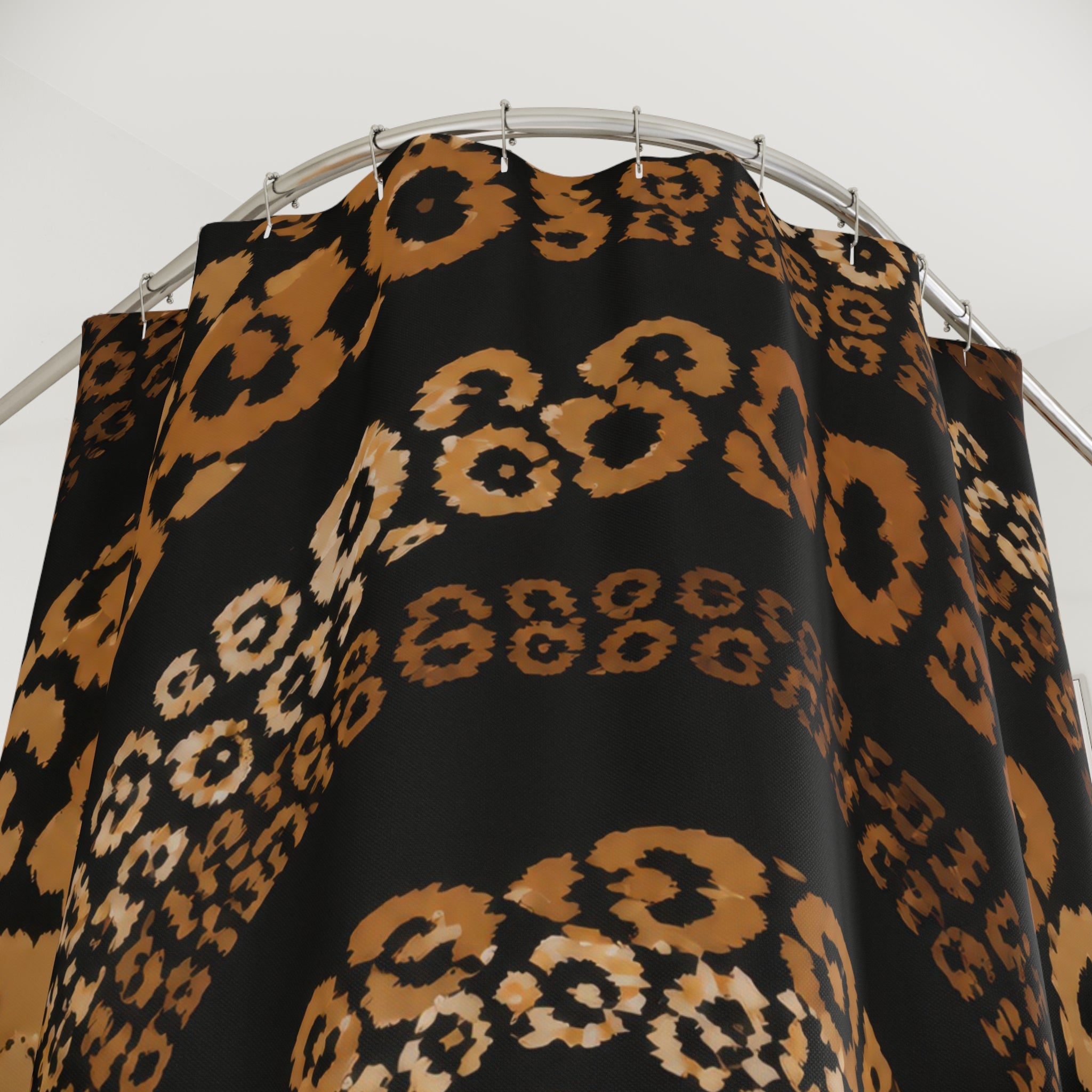 Black Caramel Leopard Orbit Shower Curtain