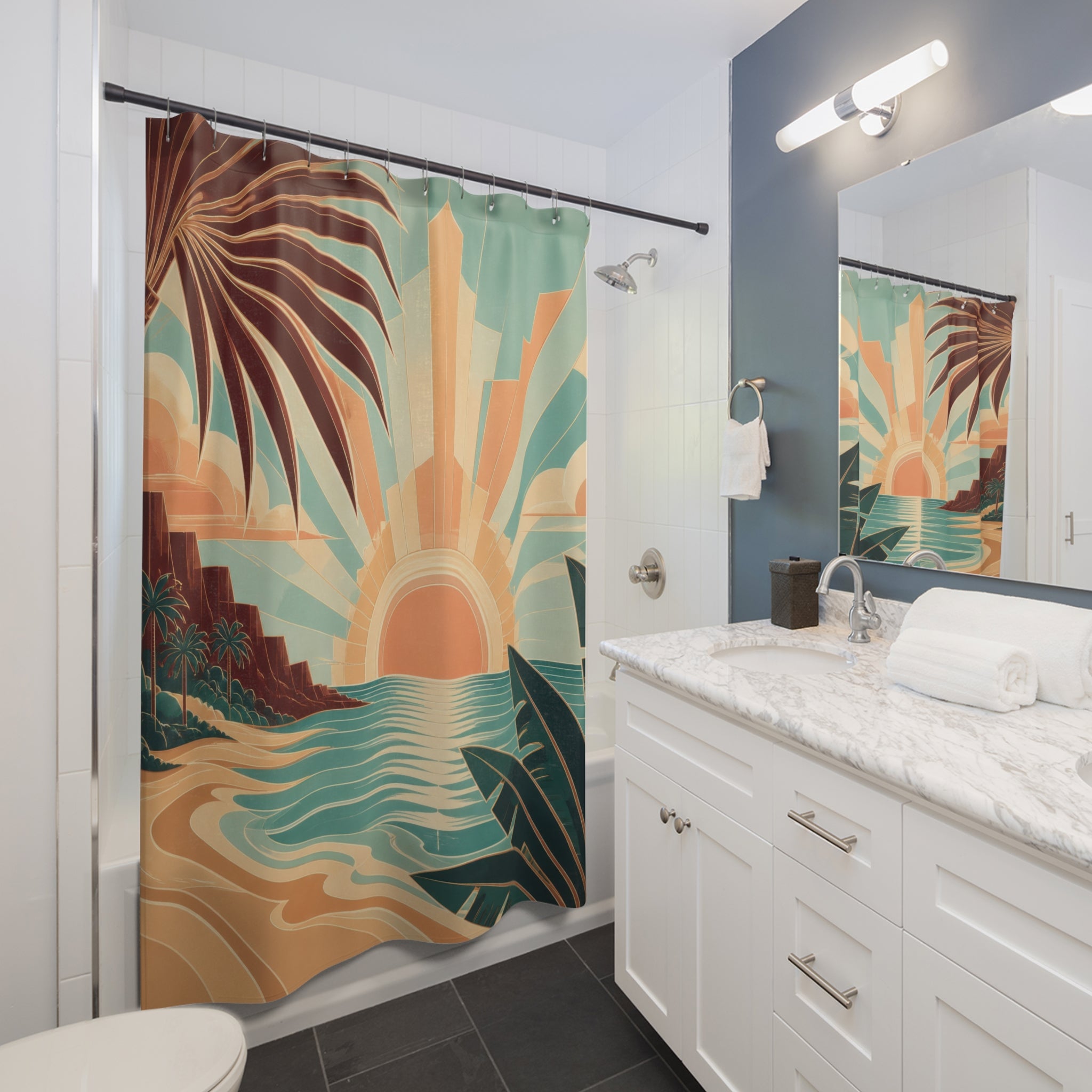 Art Deco Seaside Sunrise Shower Curtain