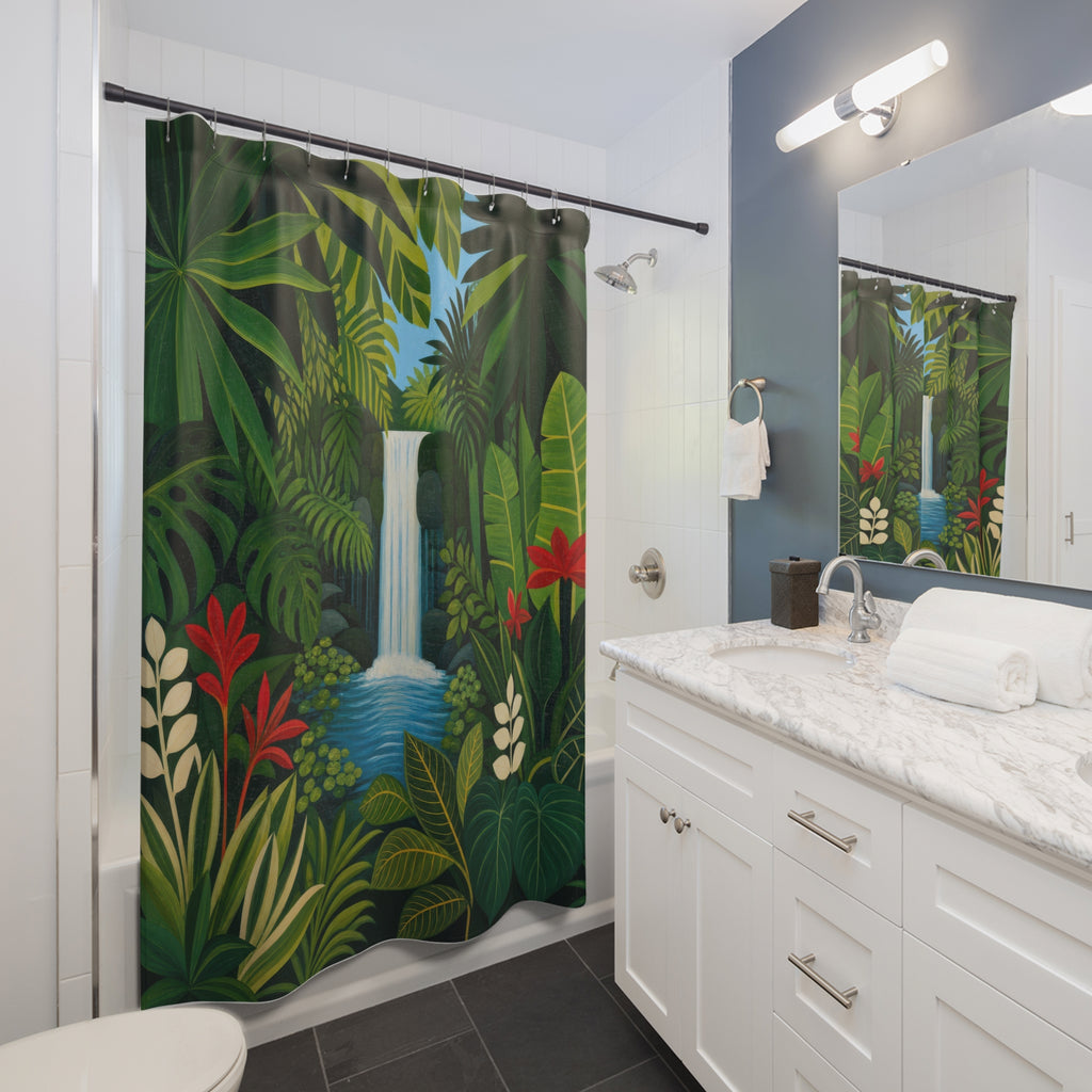 Jungle Waterfall Landscape Print Shower Curtain