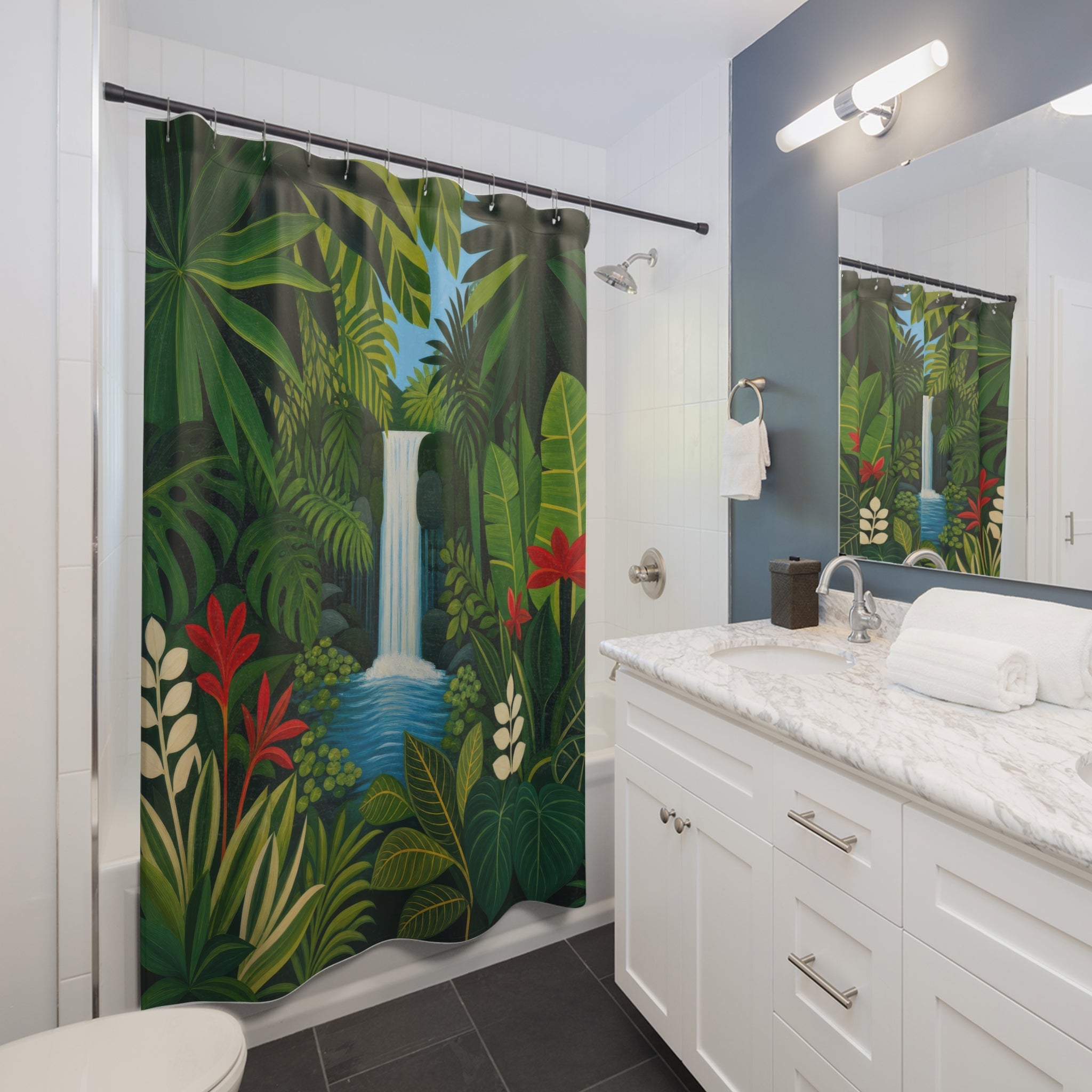 Jungle Waterfall Landscape Print Shower Curtain