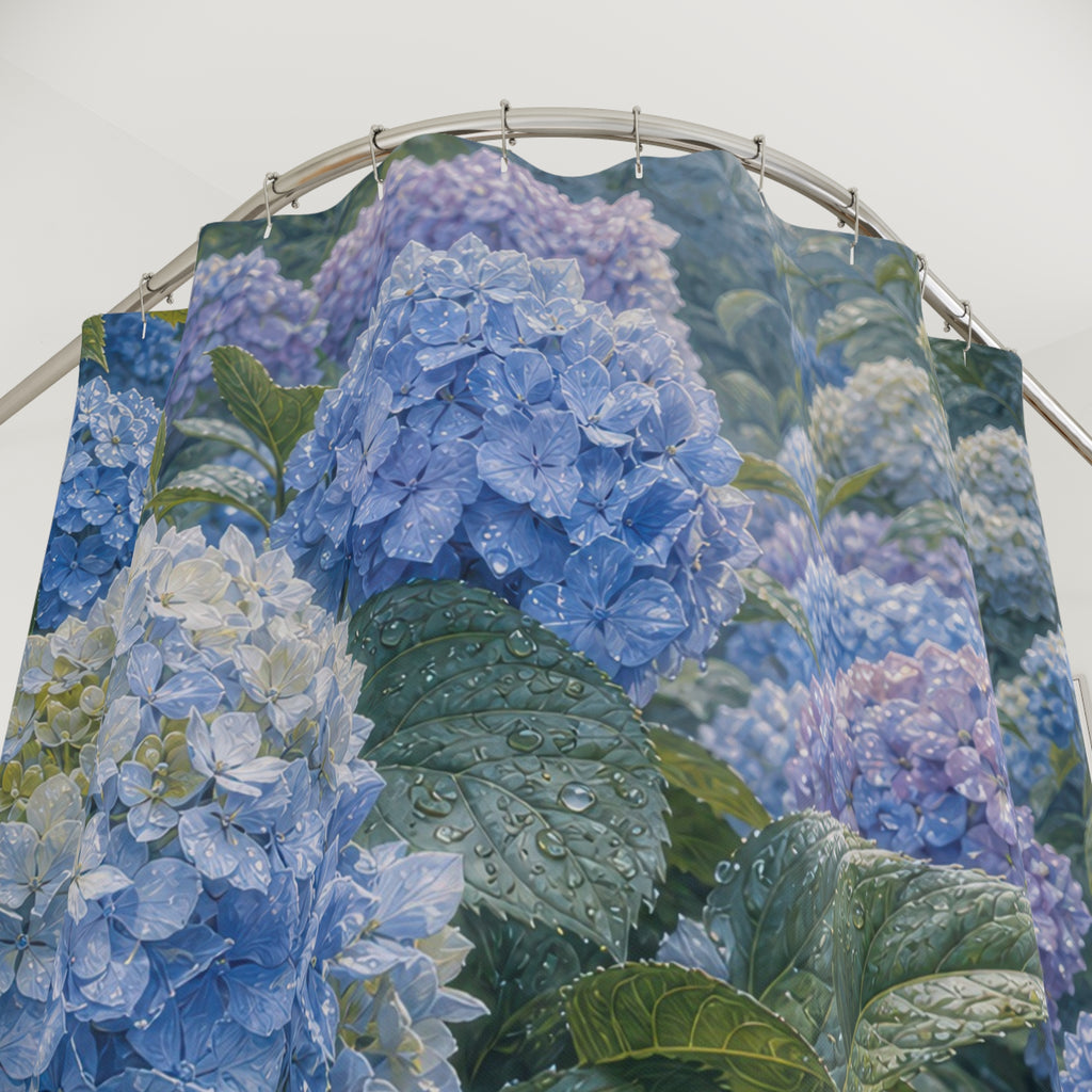 Blue Hydrangea Rain Garden Shower Curtain