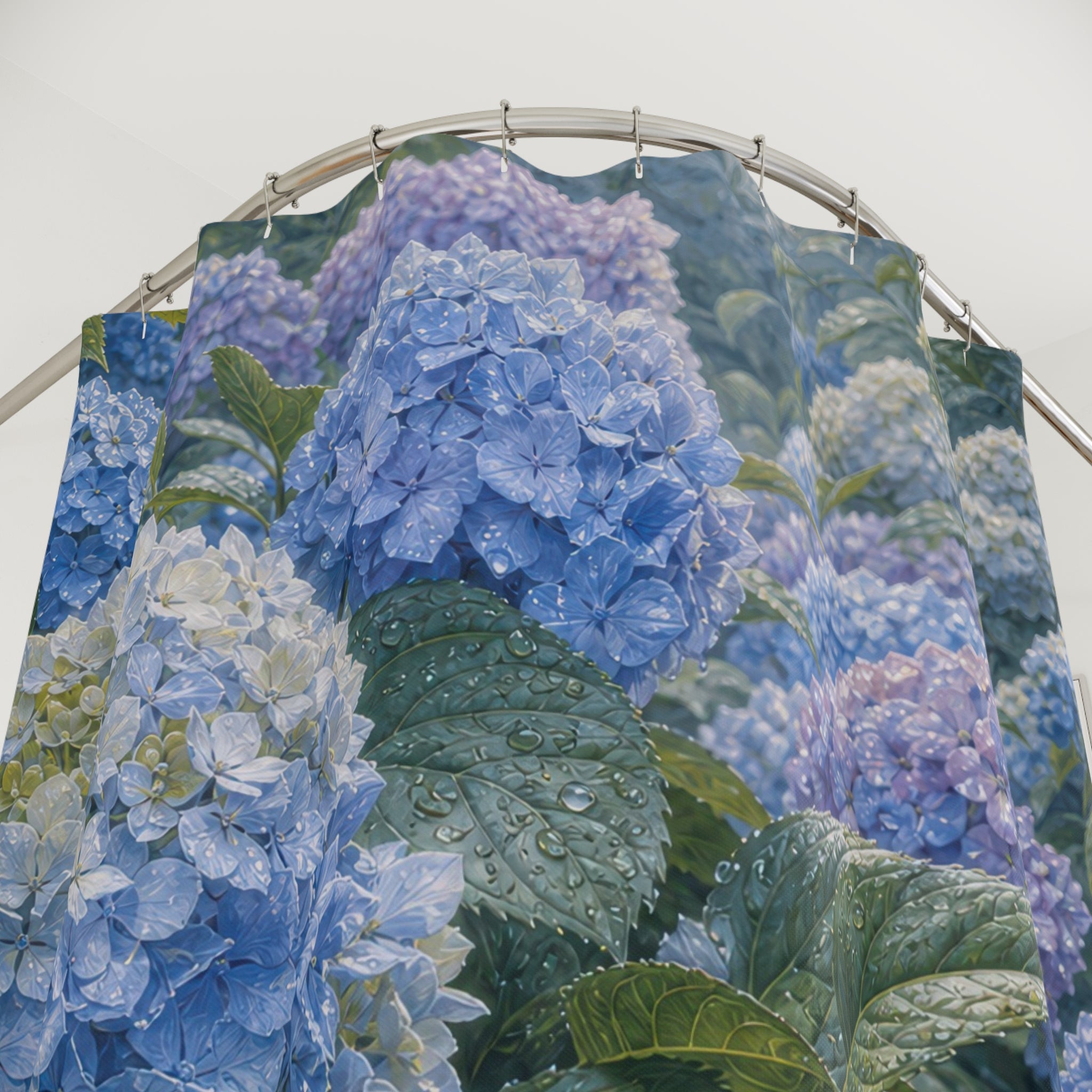 Blue Hydrangea Rain Garden Shower Curtain