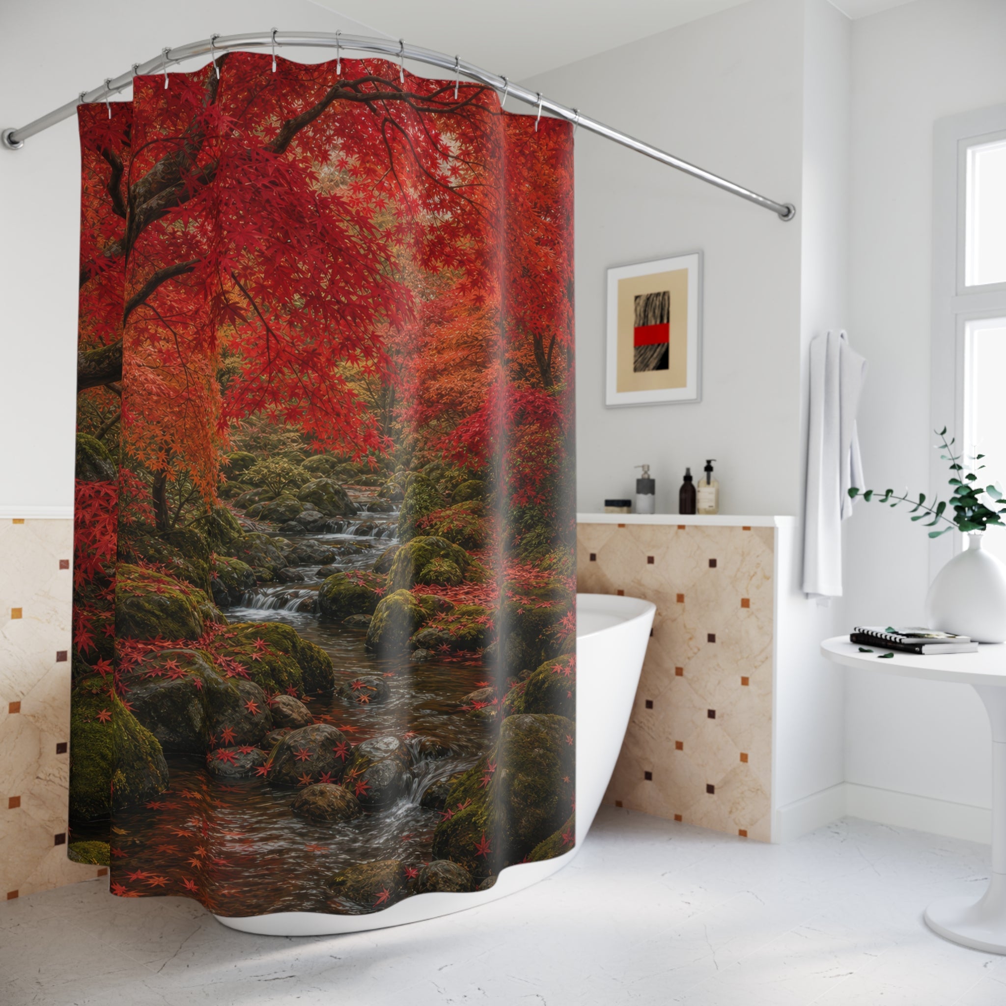 Red Maple Moss Garden Shower Curtain