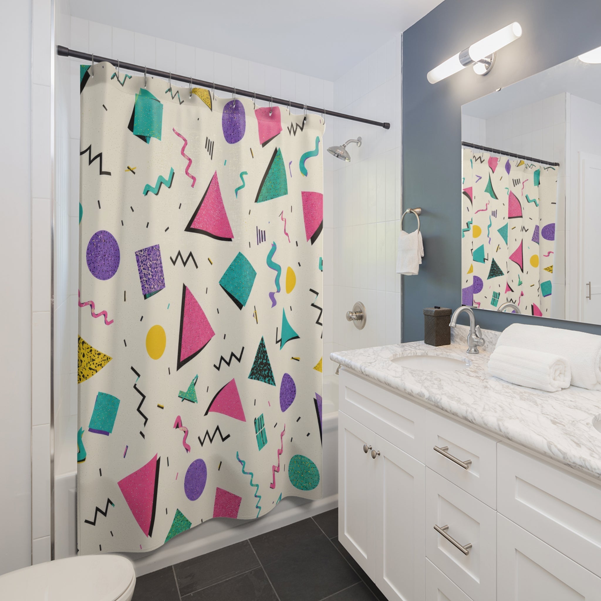 90s Shower Curtain: Colorful Memphis