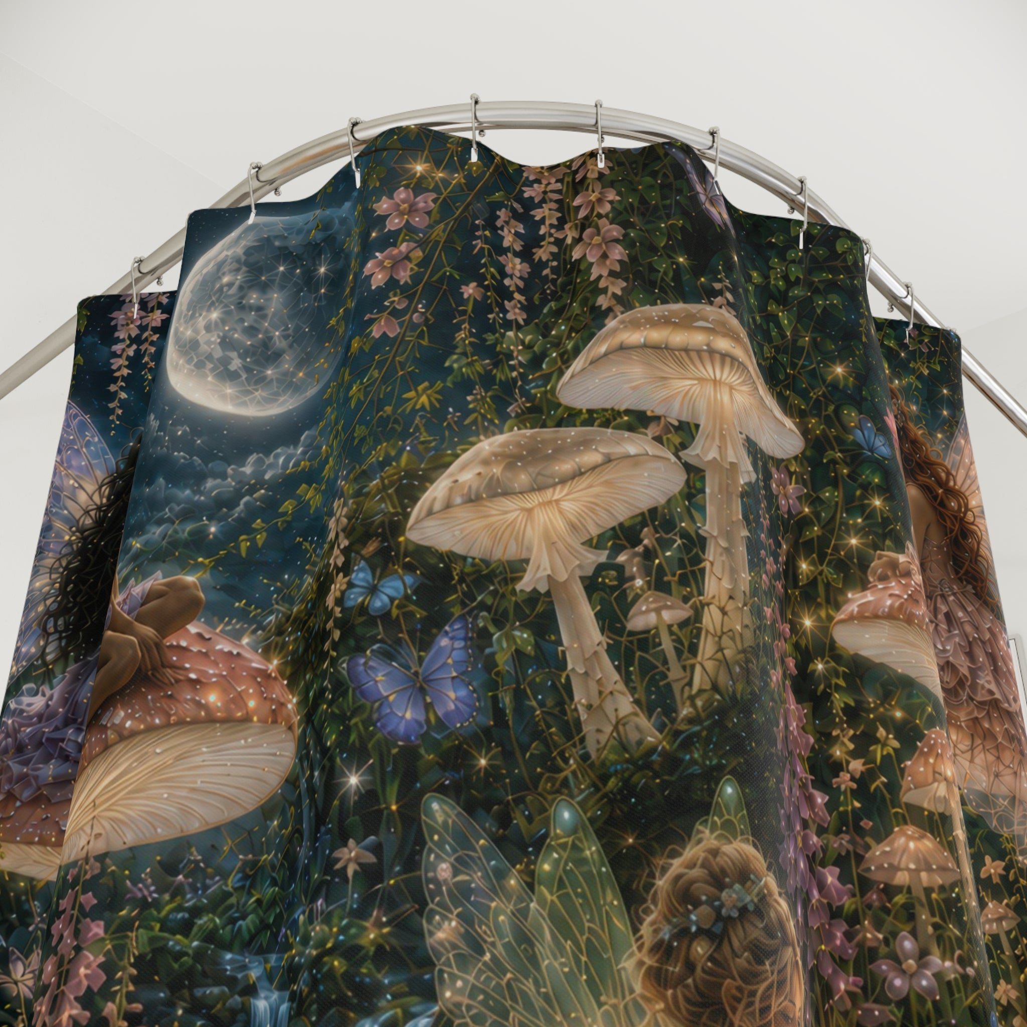 Fairycore Shower Curtain: Moonlit Mushrooms