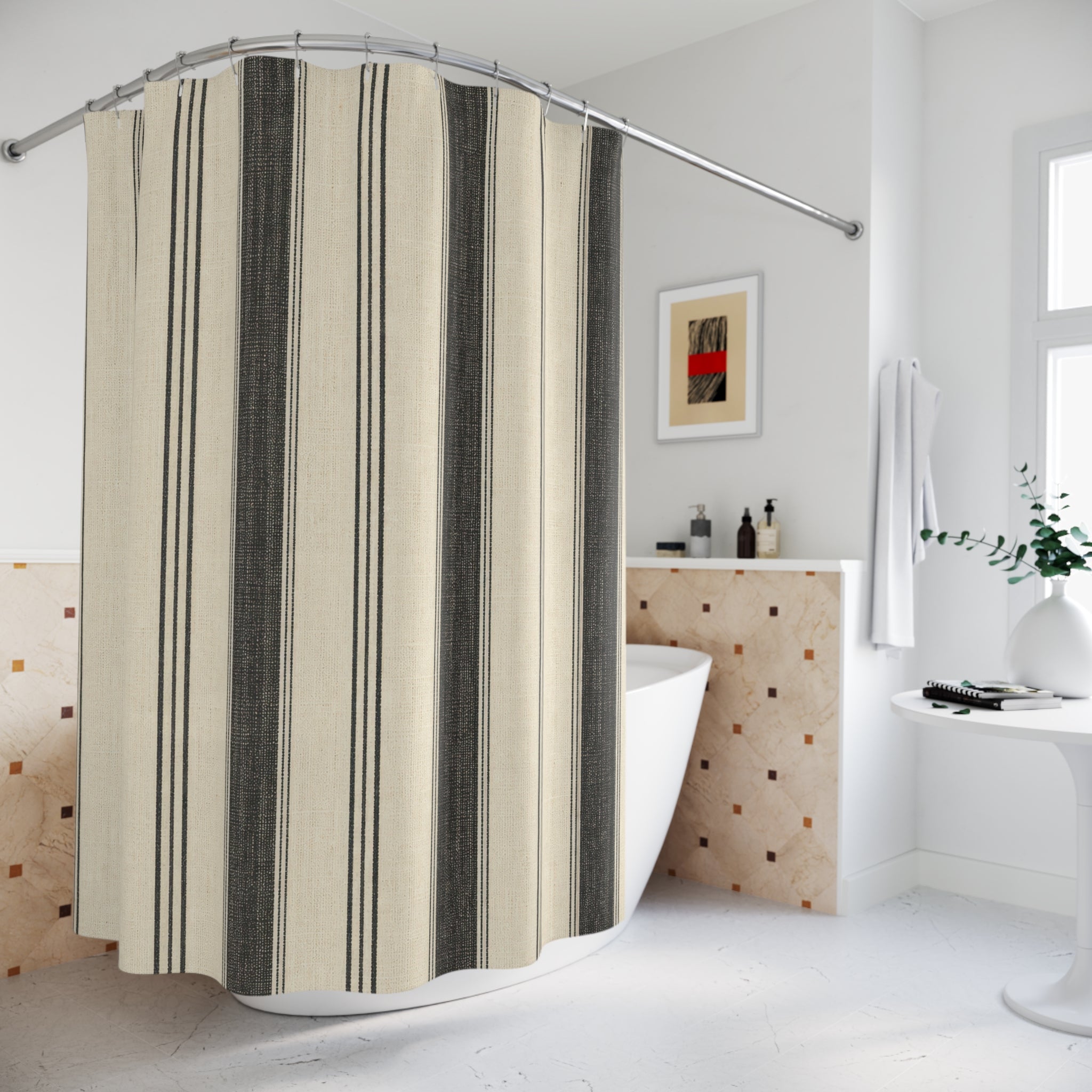 Old World Black Stripe Shower Curtain