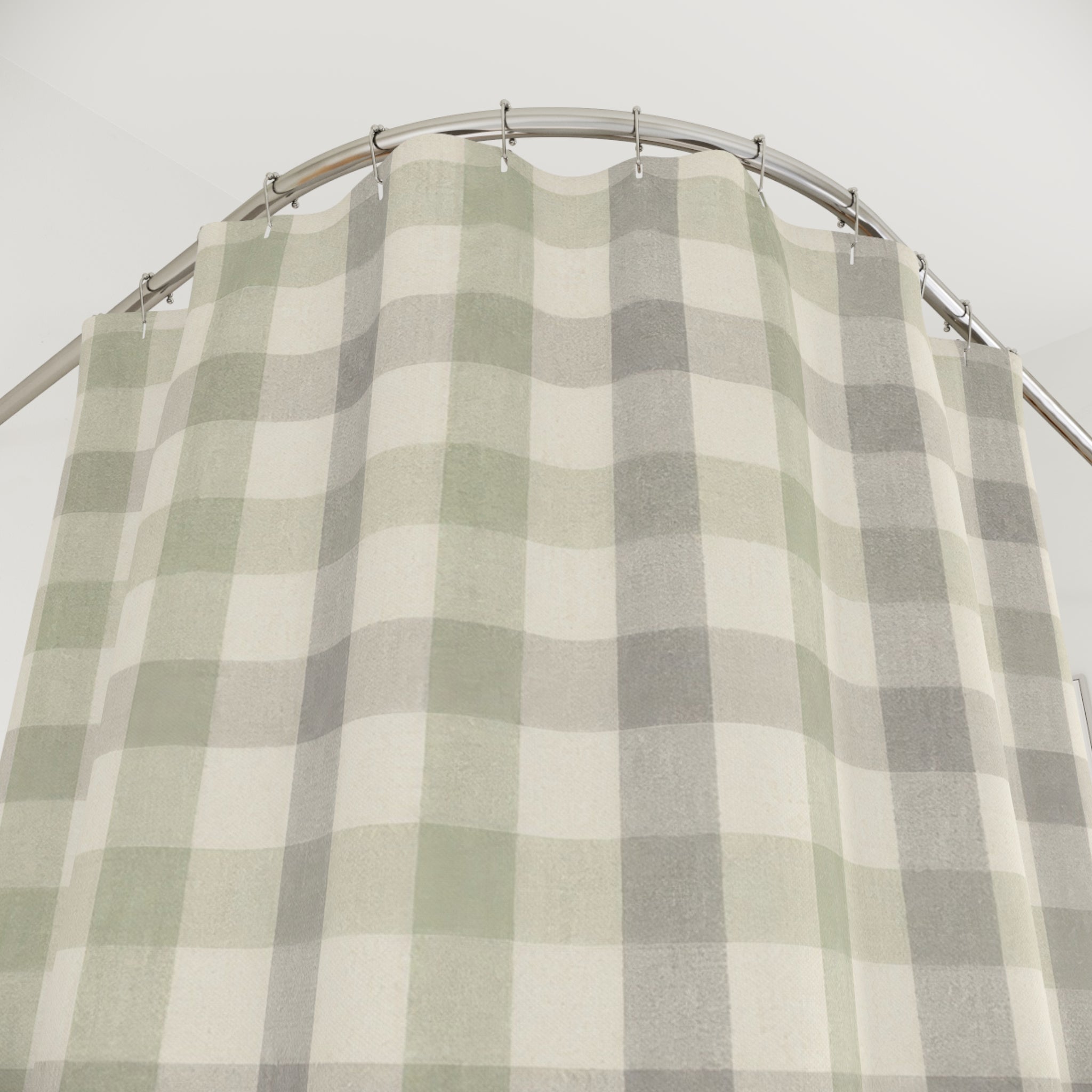 Sage Shower Curtain, Gingham Bath Decor, Gray Green Checkered Pattern, Farmhouse Guest Bathroom Decor, Sage Farmhouse Gingham Style