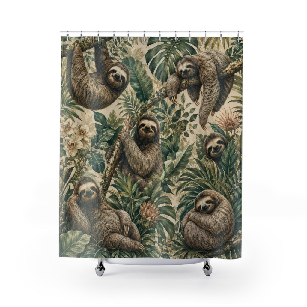 Nature Shower Curtain: Green Botanical Sloth