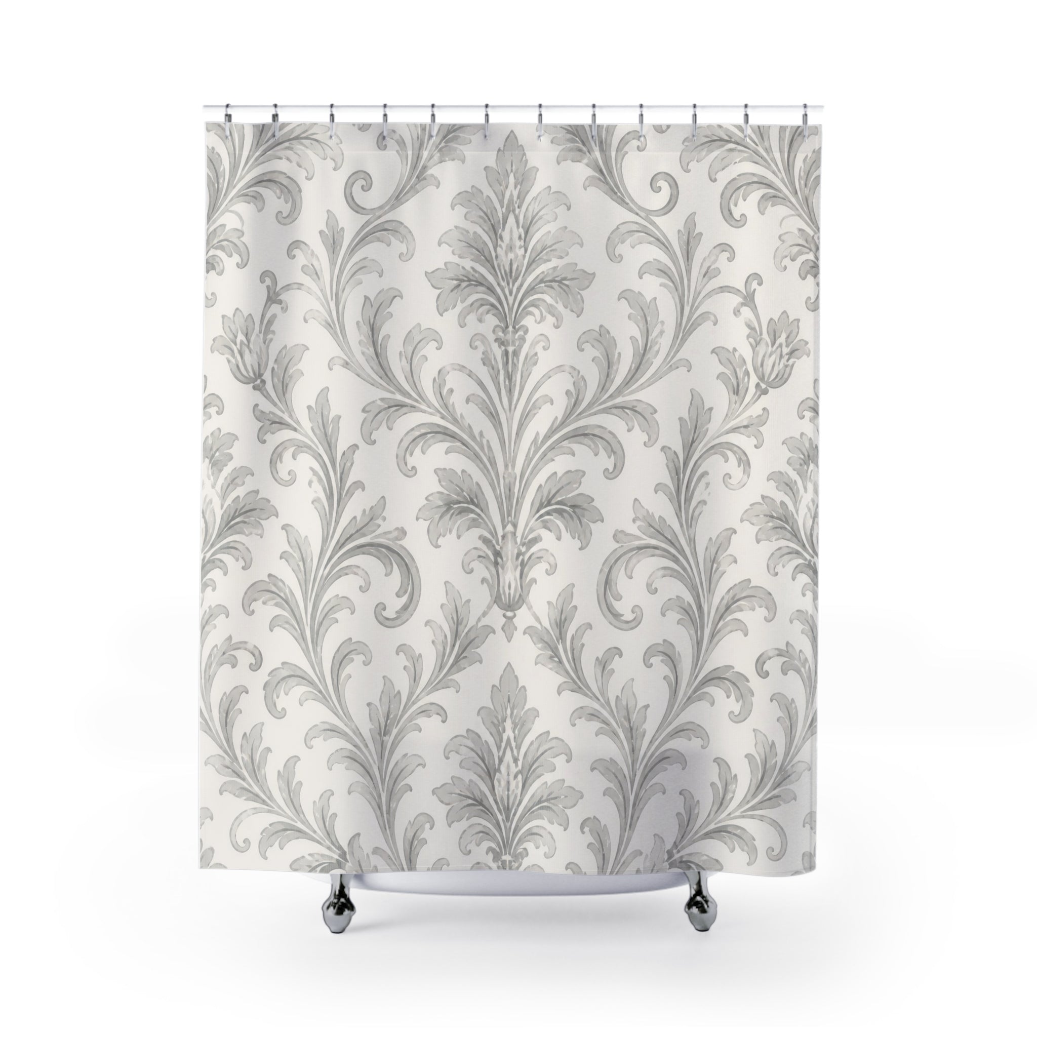 Grey White Damask Shower Curtain