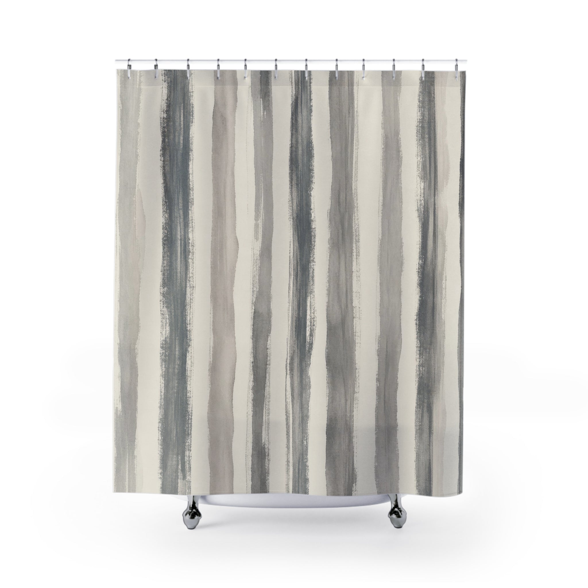 Charcoal Watercolor Stripe Shower Curtain