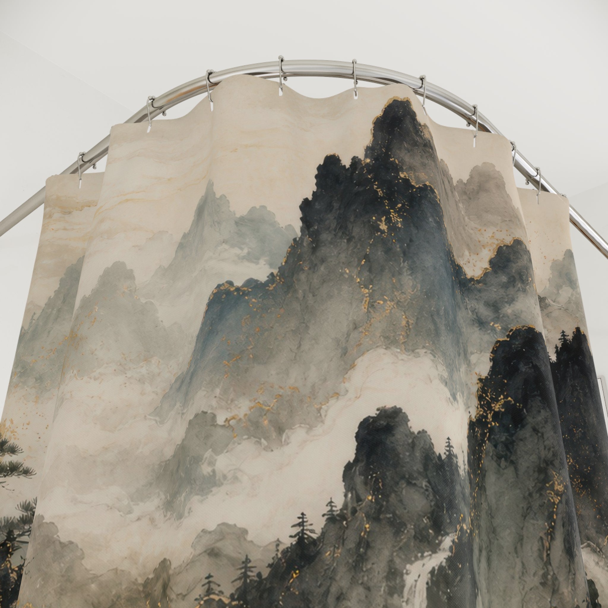 Misty Mountain Ink Garden Shower Curtain