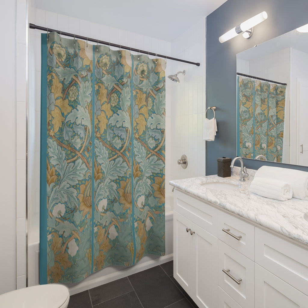 Morris St James Shower Curtain – Tiled Blue & Gold