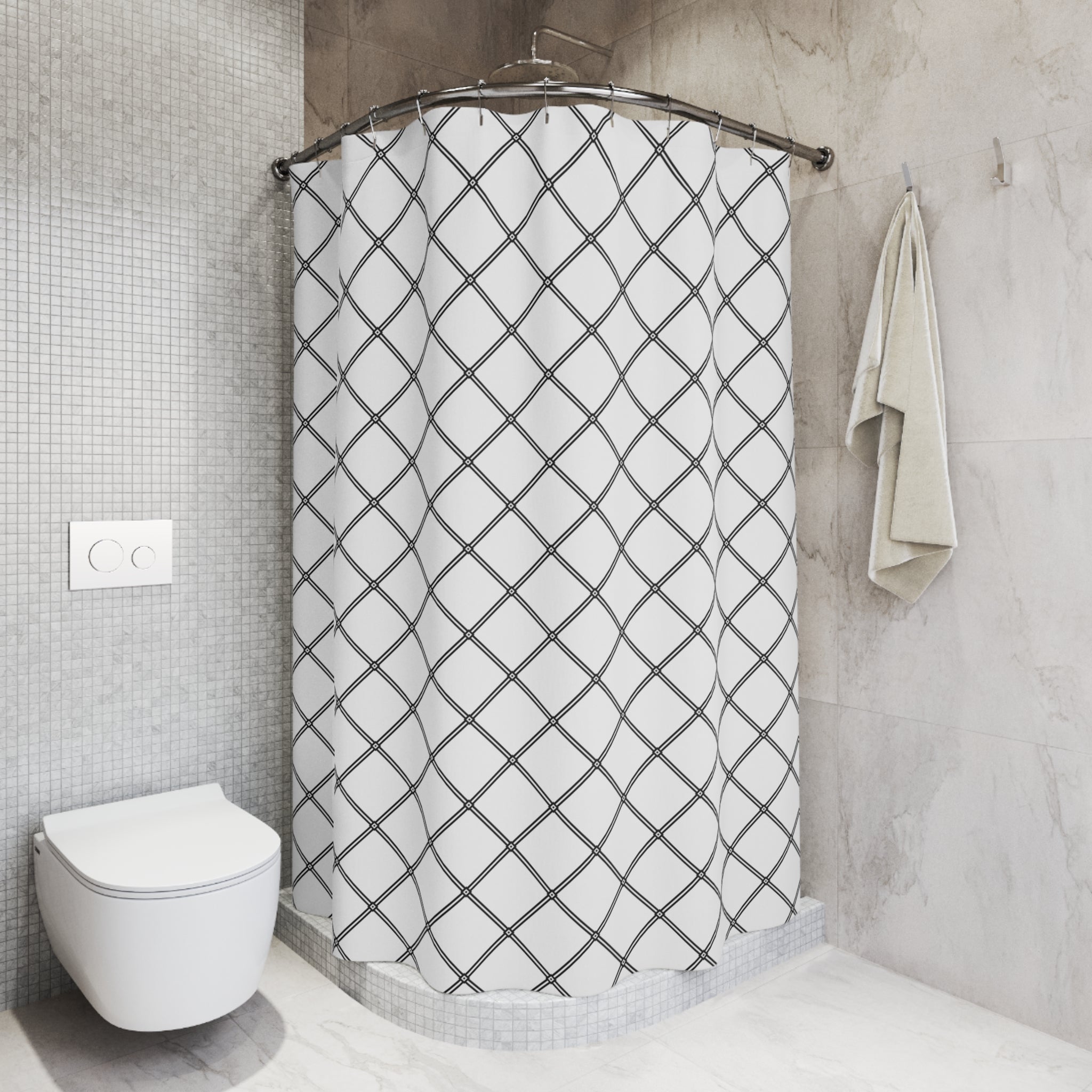 Black and White Diamond Lattice Shower Curtain