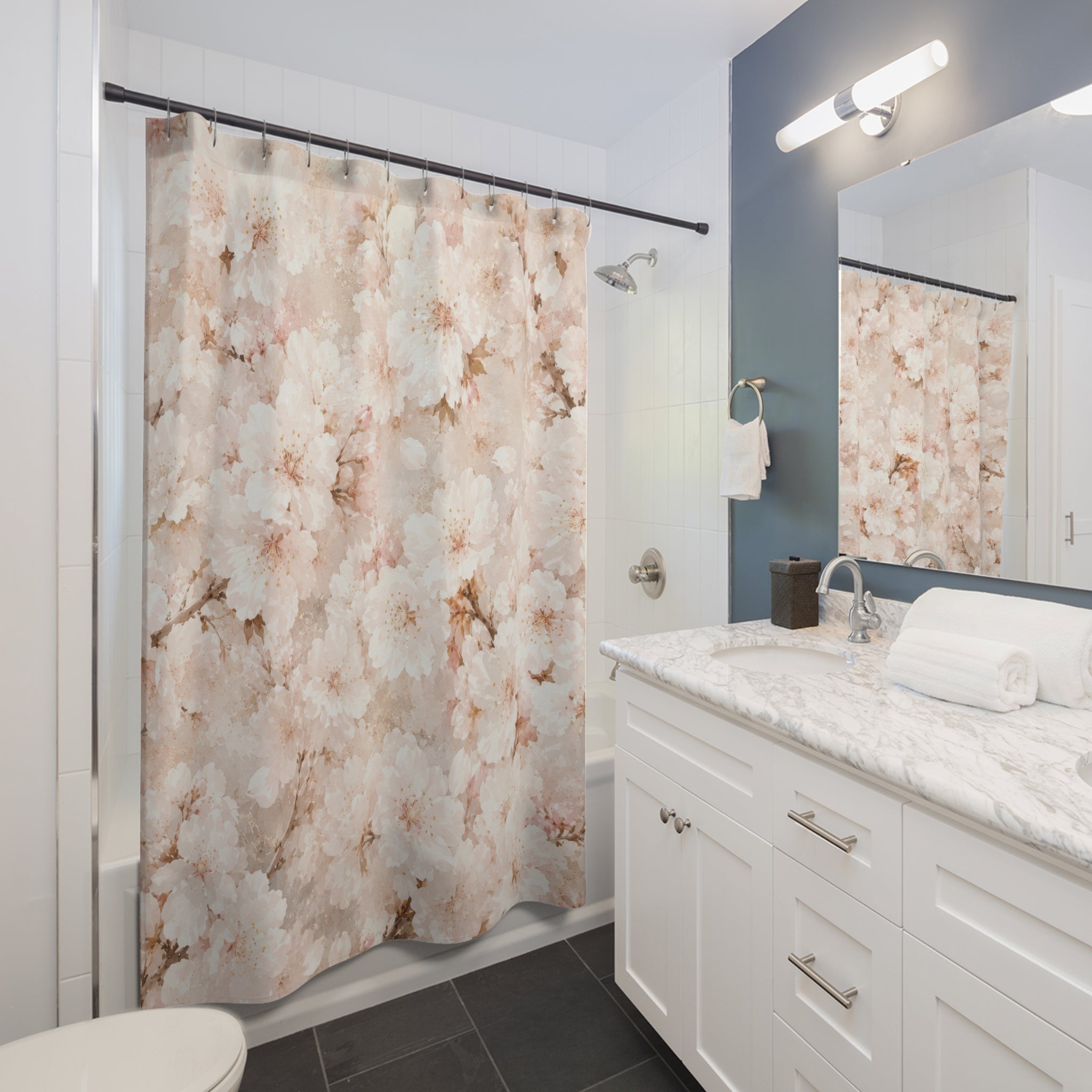 White Cherry Blossom Shower Curtain
