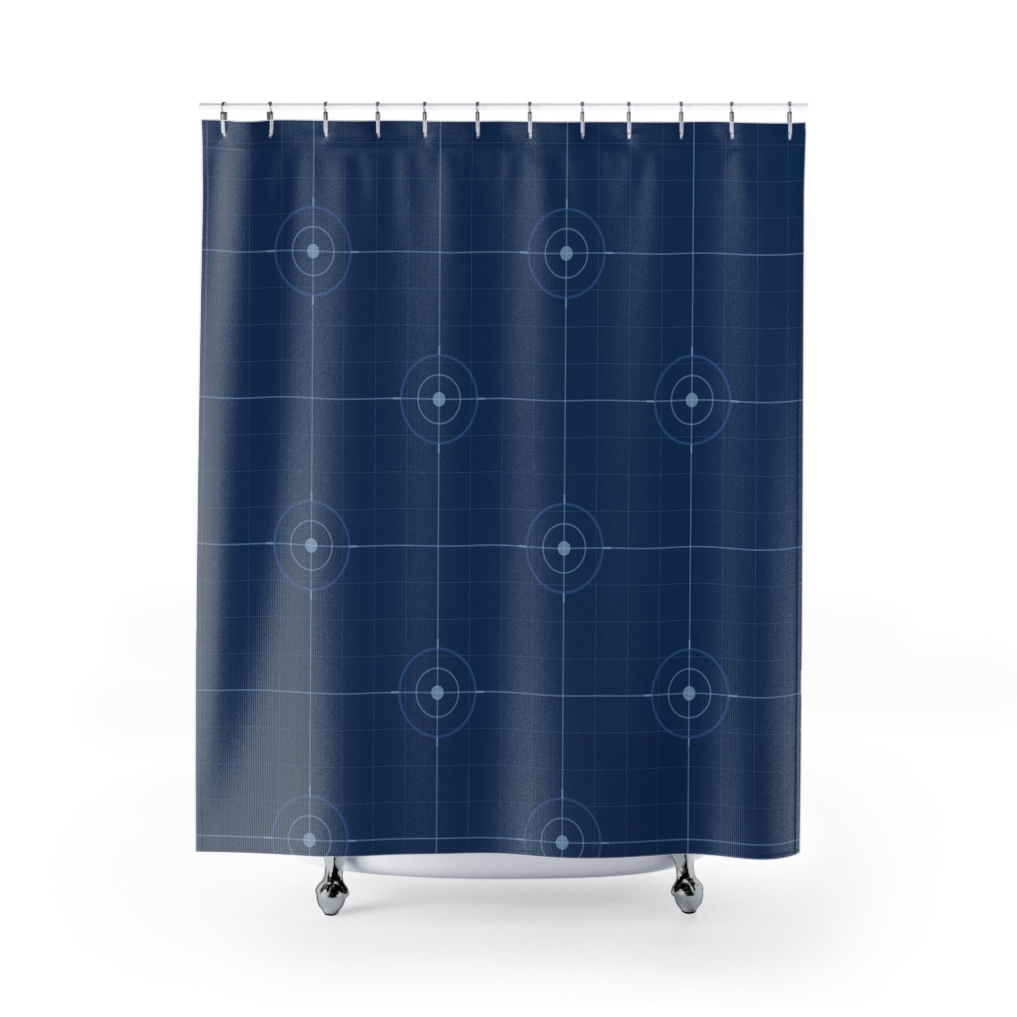 Navy Blueprint Grid Shower Curtain