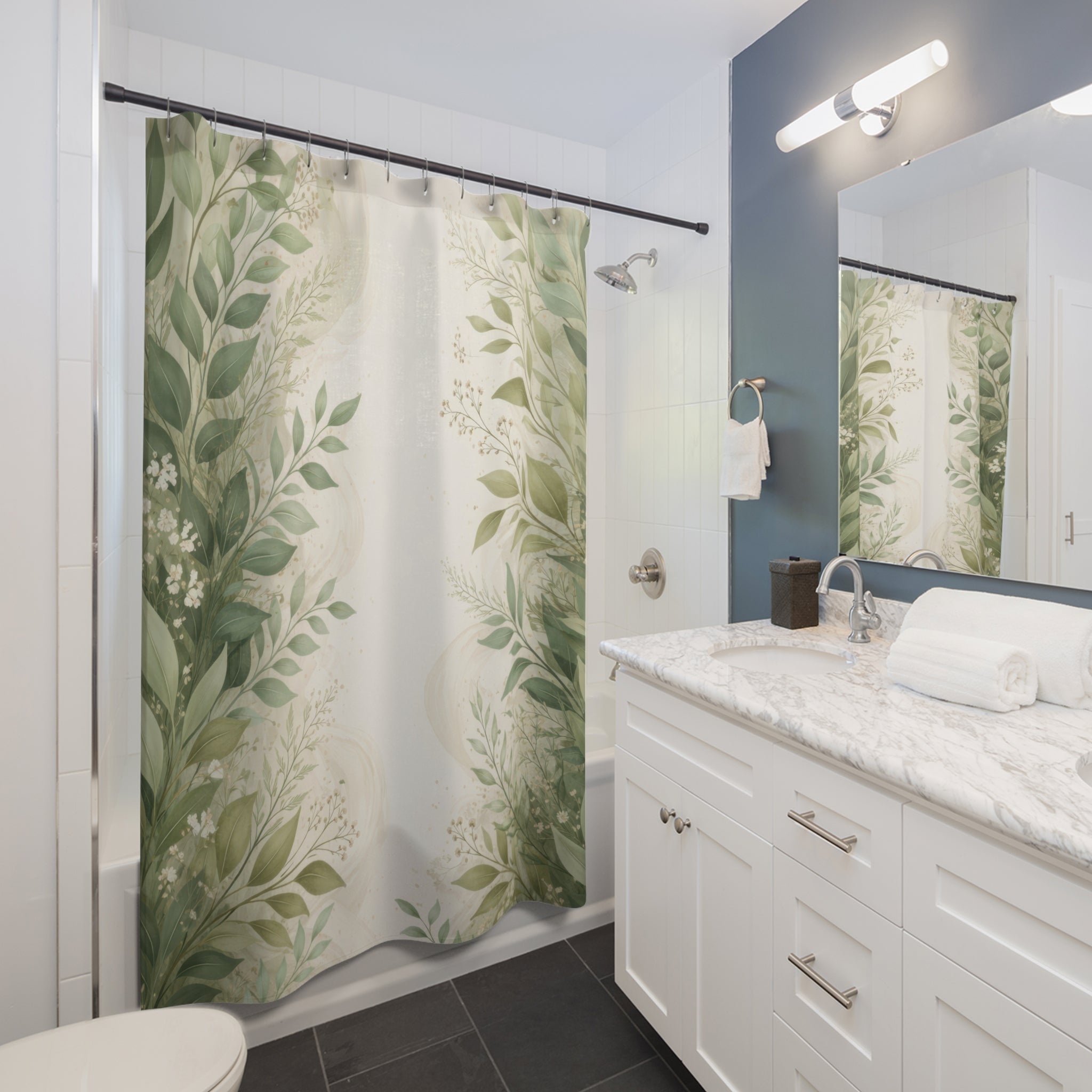 Green Botanical Shower Curtain – Sage Eucalyptus