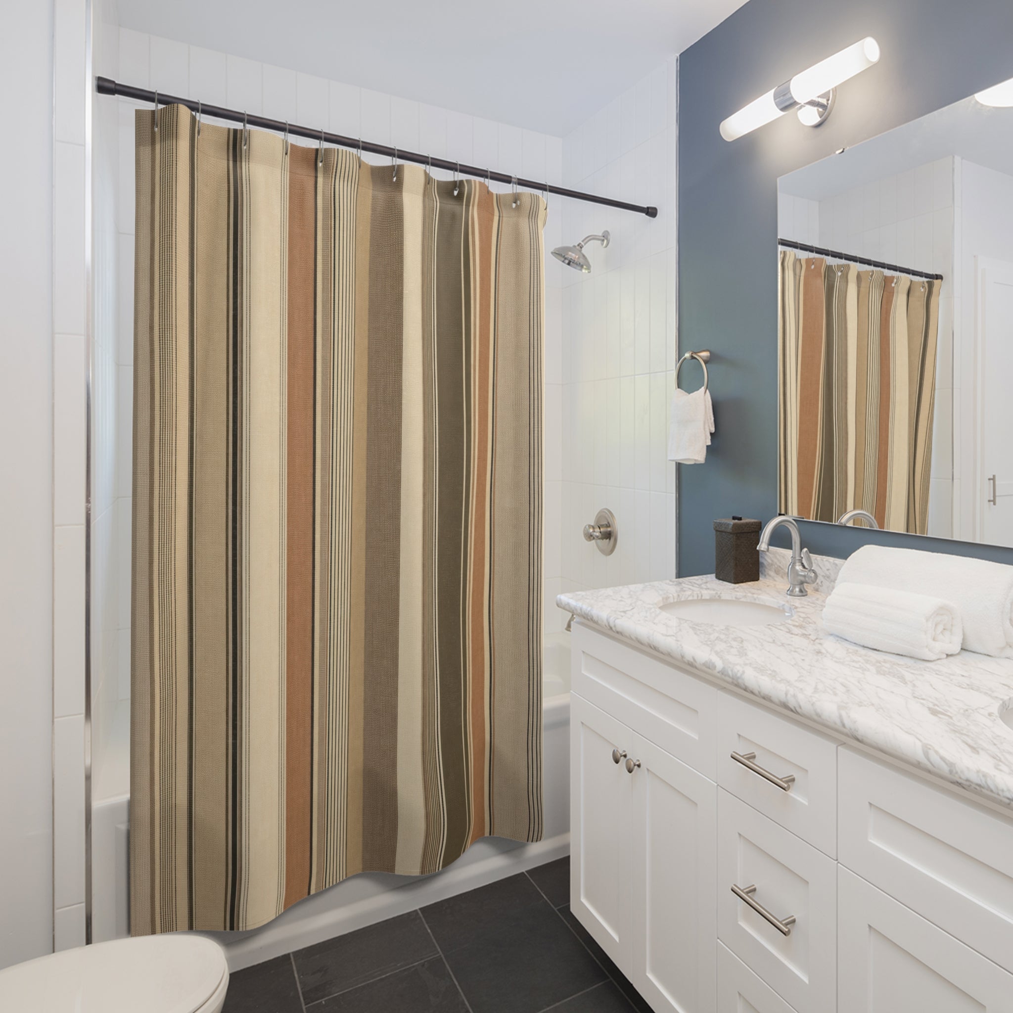 Tan Camel Brown Vertical Stripe Shower Curtain