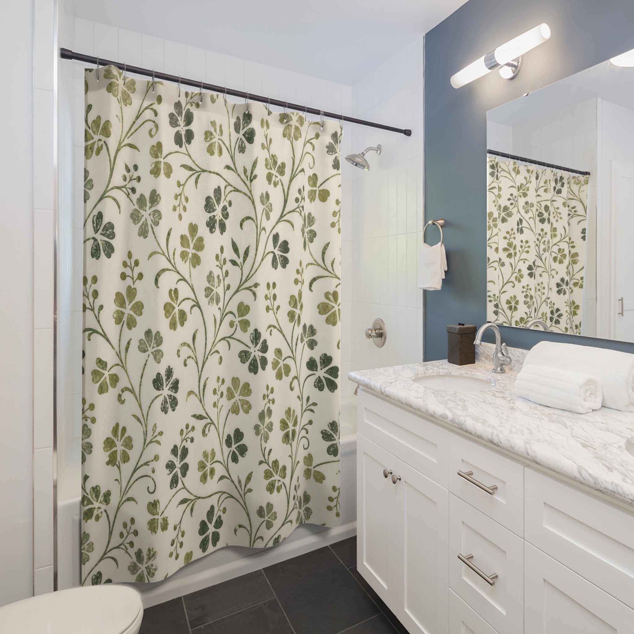 Green Botanical Floral Shower Curtain