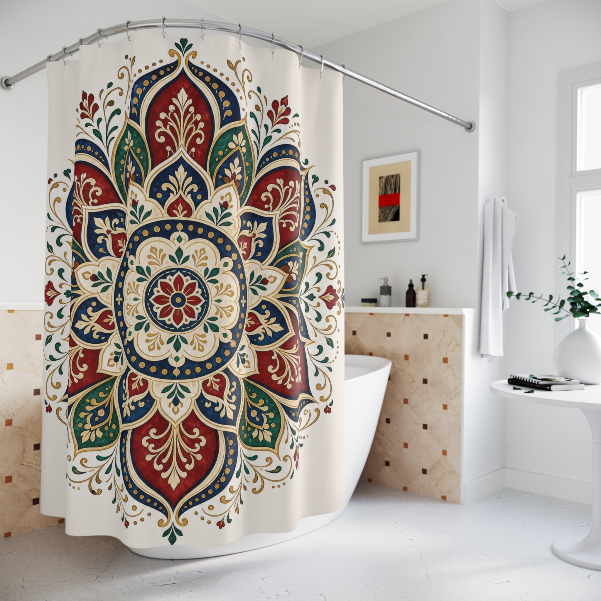 Red Green Jewel Medallion Shower Curtain