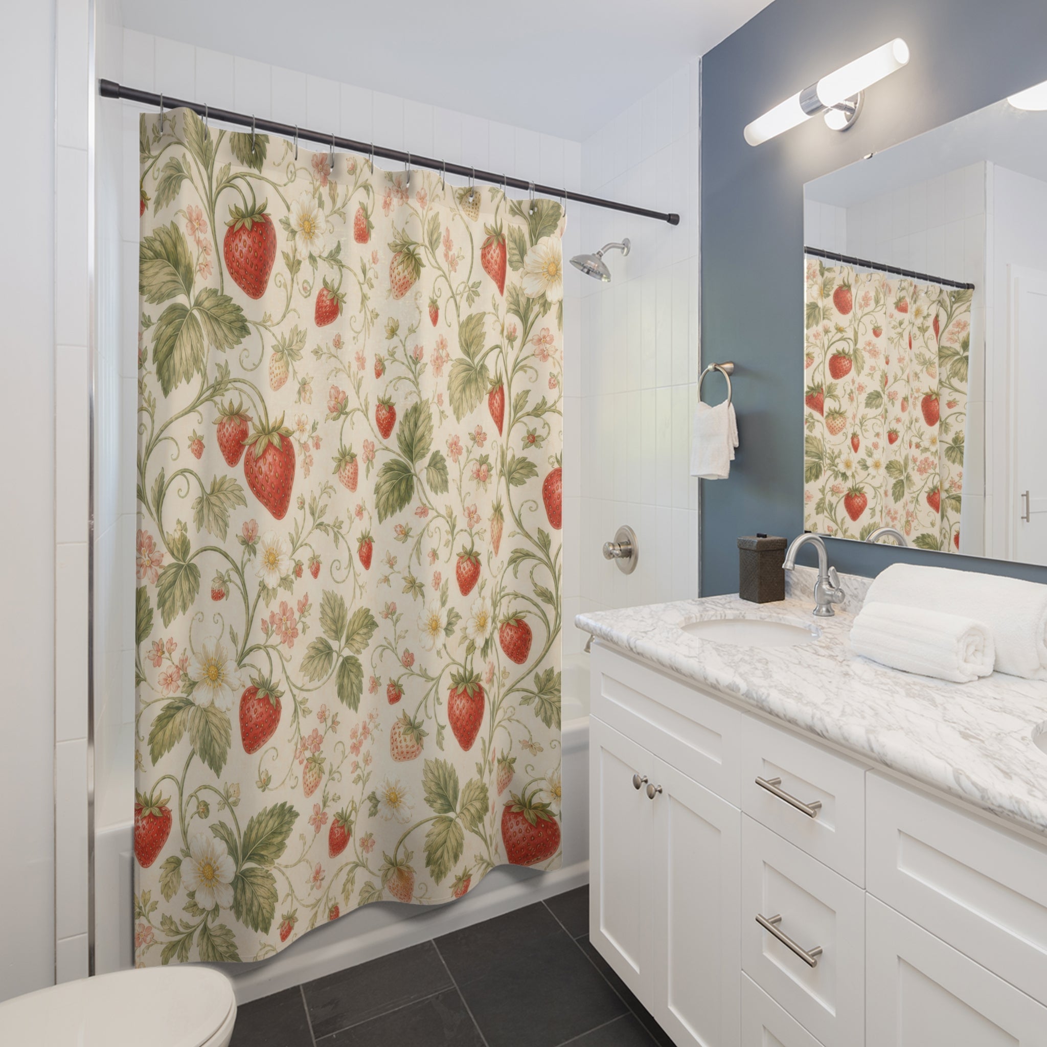 Strawberry Girl Fruit Floral Cottagecore Shower Curtain