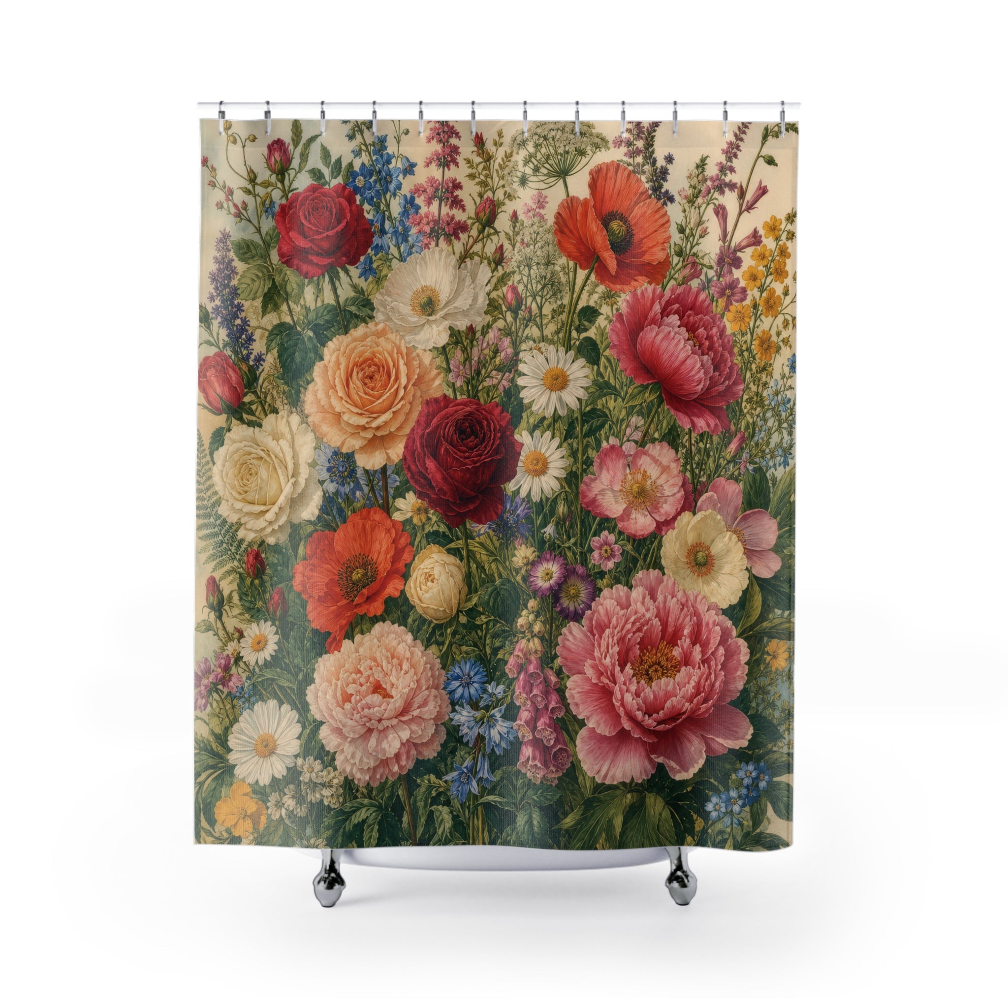 Botanical Floral Shower Curtain: Vintage Flower Garden