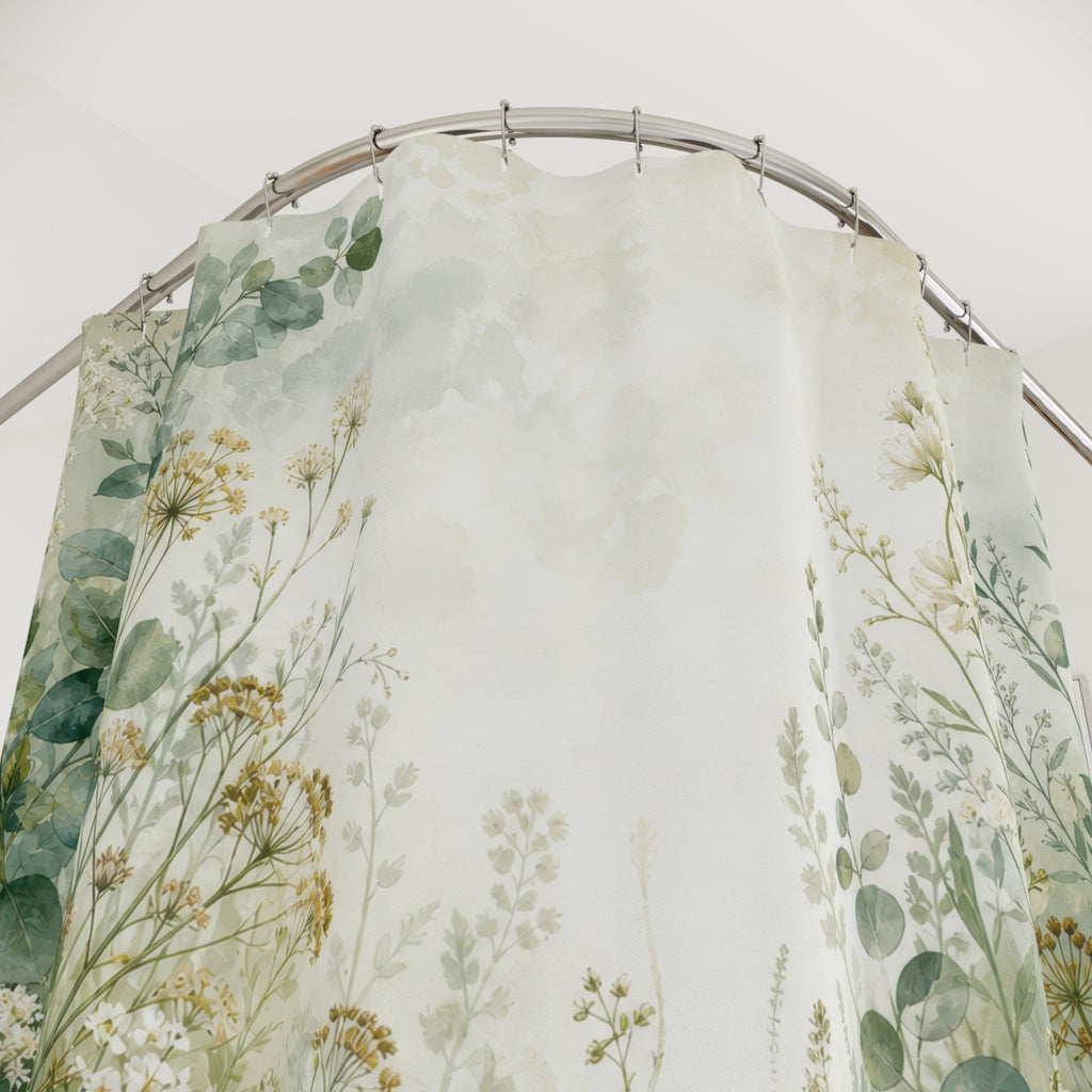 Sage Green Wildflower Meadow Shower Curtain