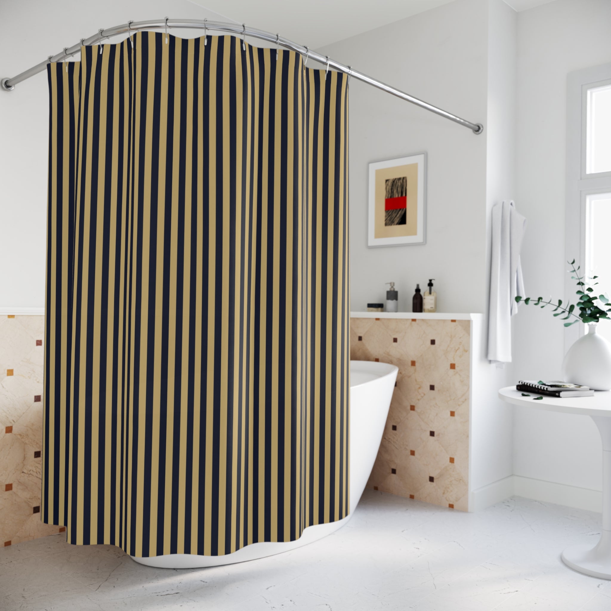 Navy and Gold Cabana Stripe Shower Curtain