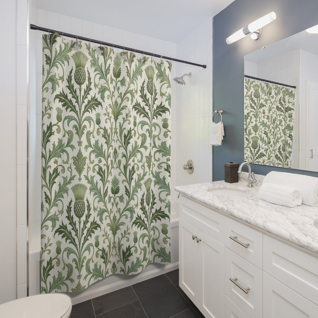 Botanical Damask Leaf Shower Curtain