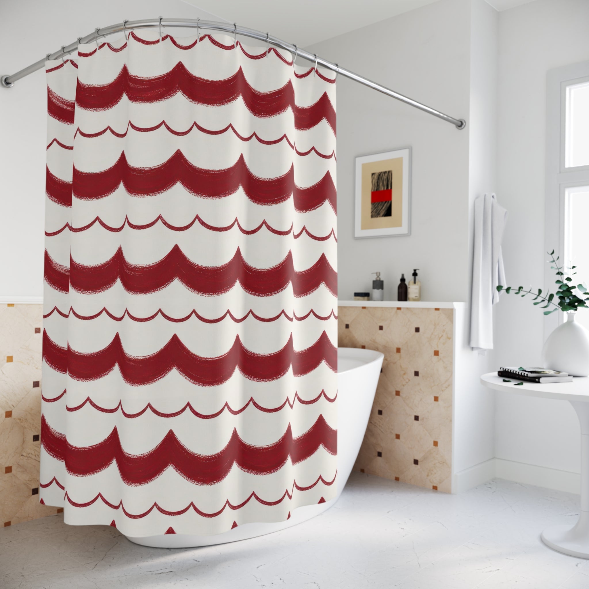 Red Burgundy Scallop Shower Curtain