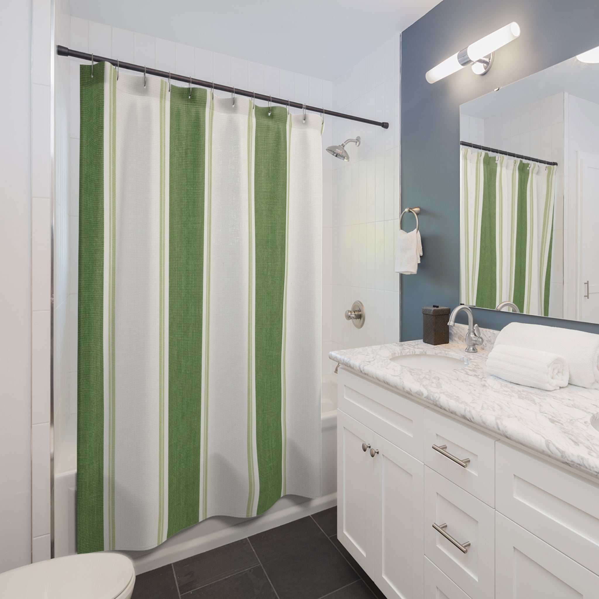 Green Cabana Stripe Shower Curtain