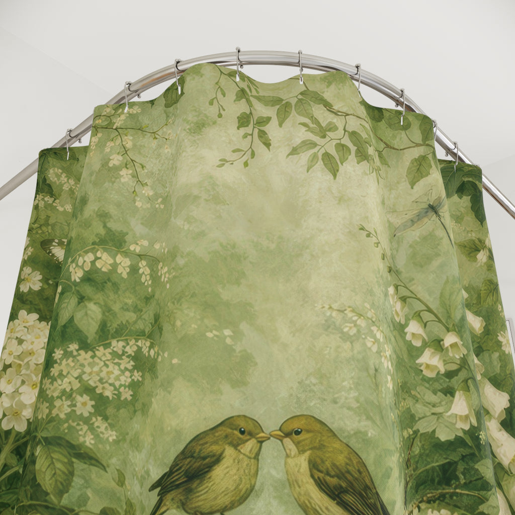 Green Woodland Bird Shower Curtain — Botanical