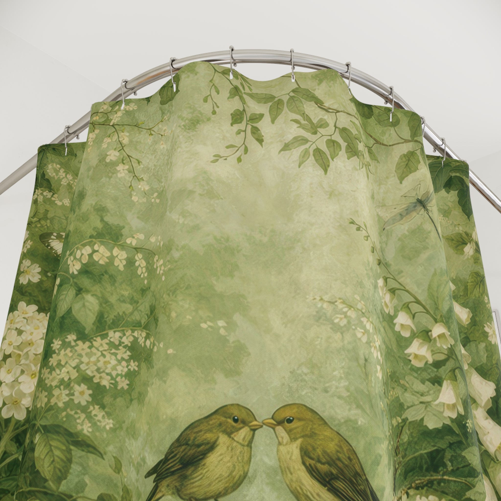 Green Woodland Bird Shower Curtain — Botanical